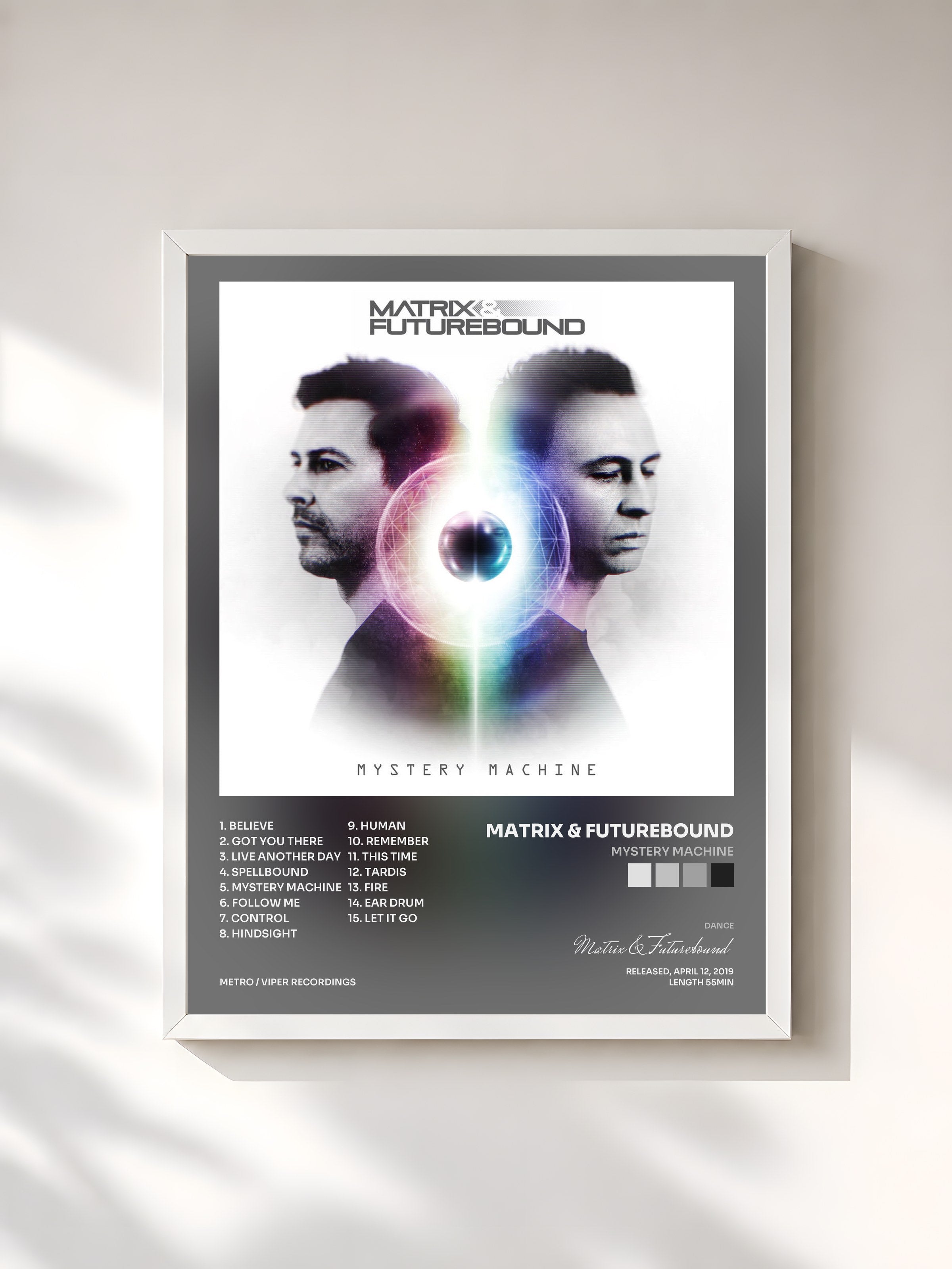 #blanc Tableau de l'album Mystery Machine de Matrix & Futurebound, cadre blanc, imprimé et encadré en France