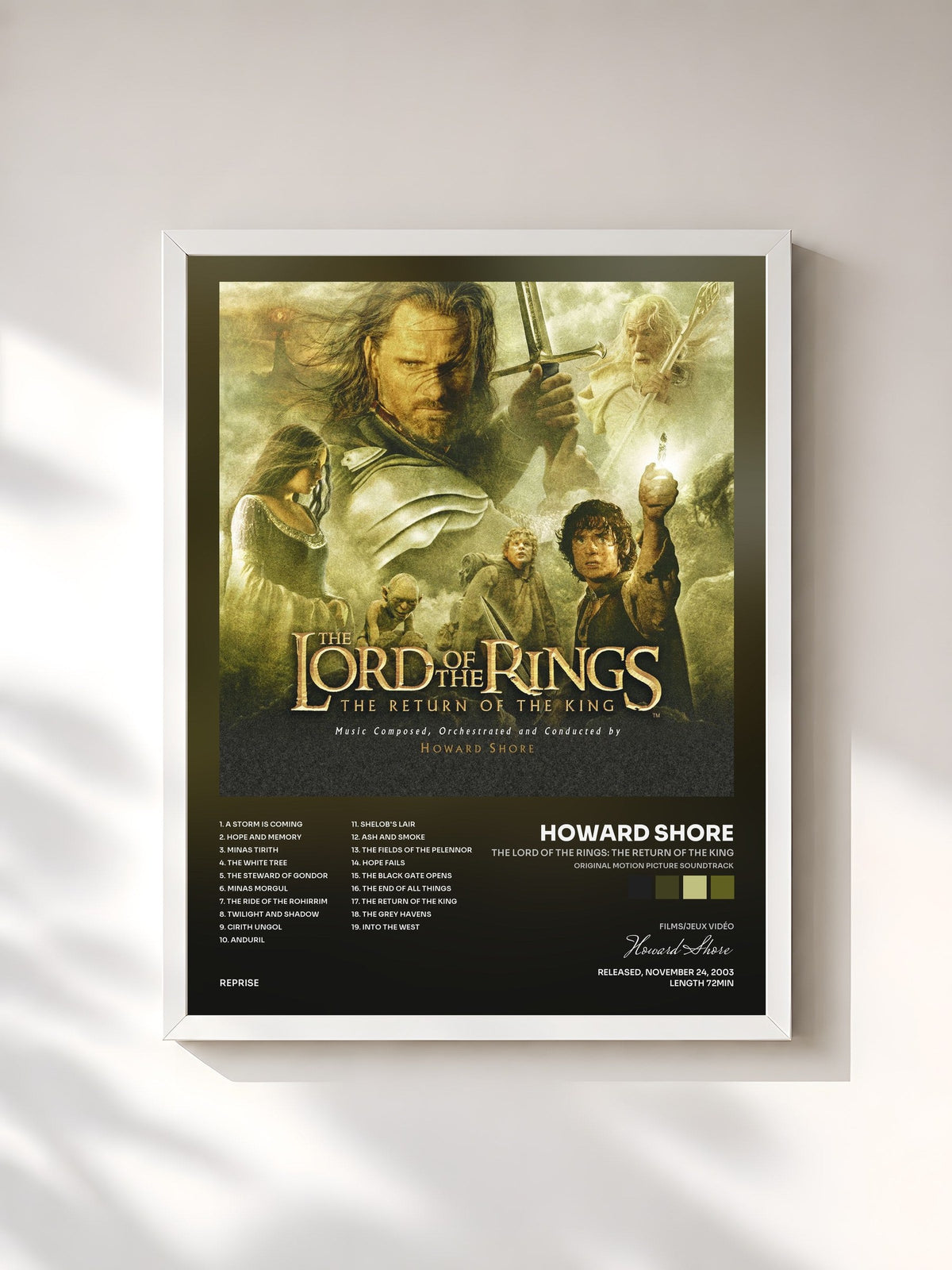 #blanc Tableau de l'album The Lord of the Rings: The Return of the King (Original Motion Picture Soundtrack) de Howard Shore, cadre blanc, imprimé et encadré en France