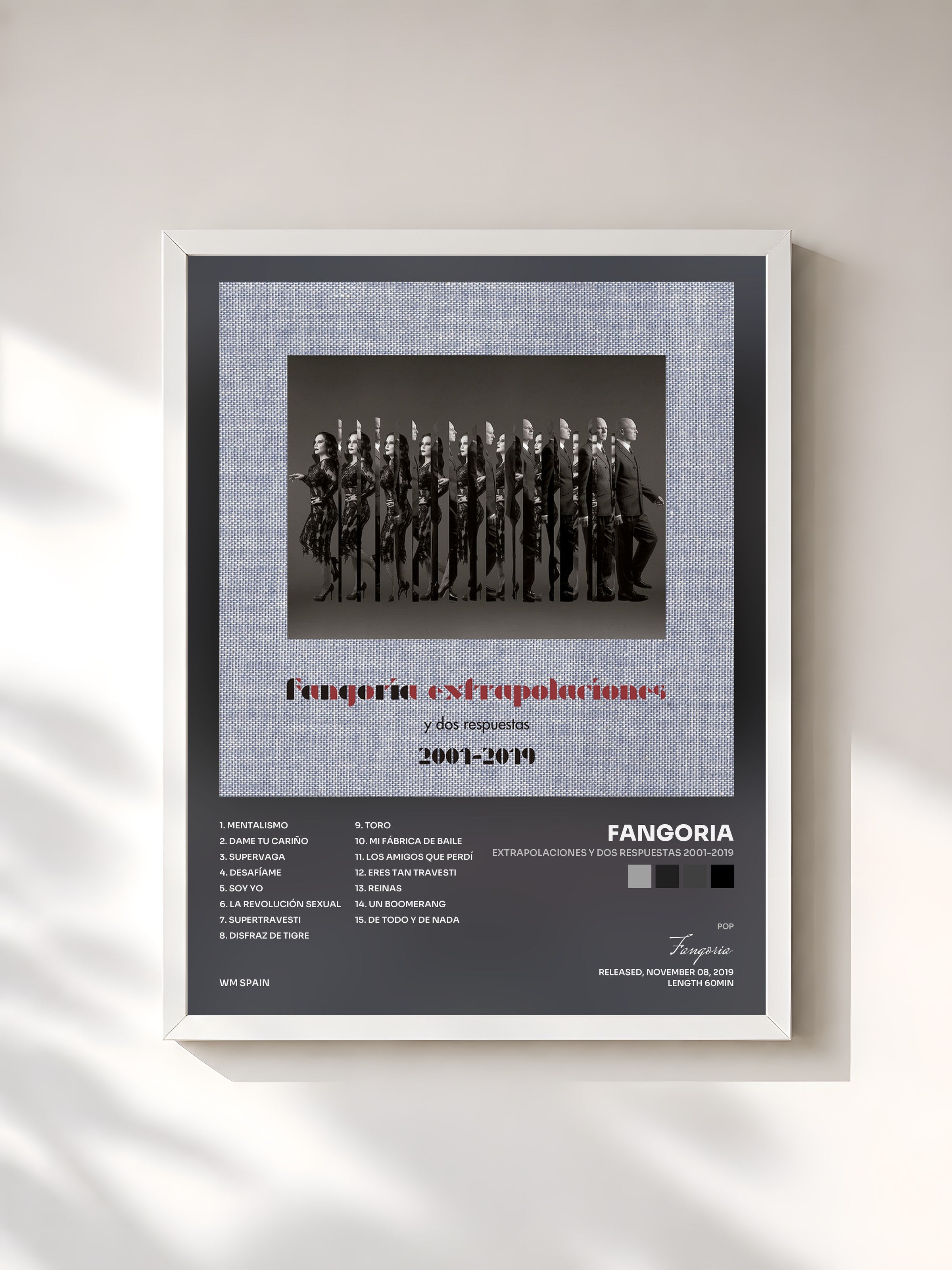 #blanc Tableau de l'album Extrapolaciones y dos respuestas 2001-2019 de Fangoria, cadre blanc, imprimé et encadré en France