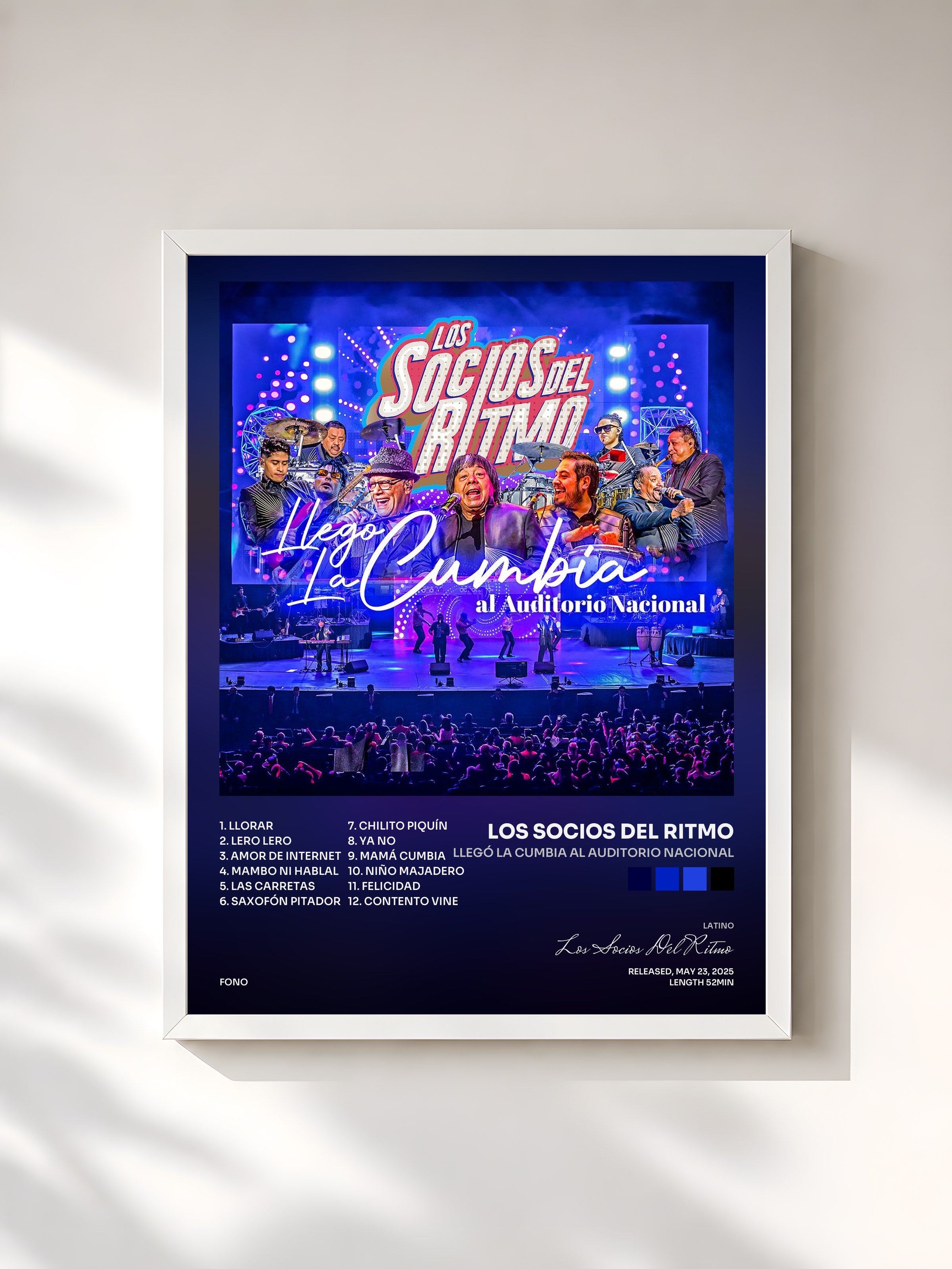 #blanc Tableau de l'album Llegó La Cumbia Al Auditorio Nacional de Los Socios Del Ritmo, cadre blanc, imprimé et encadré en France