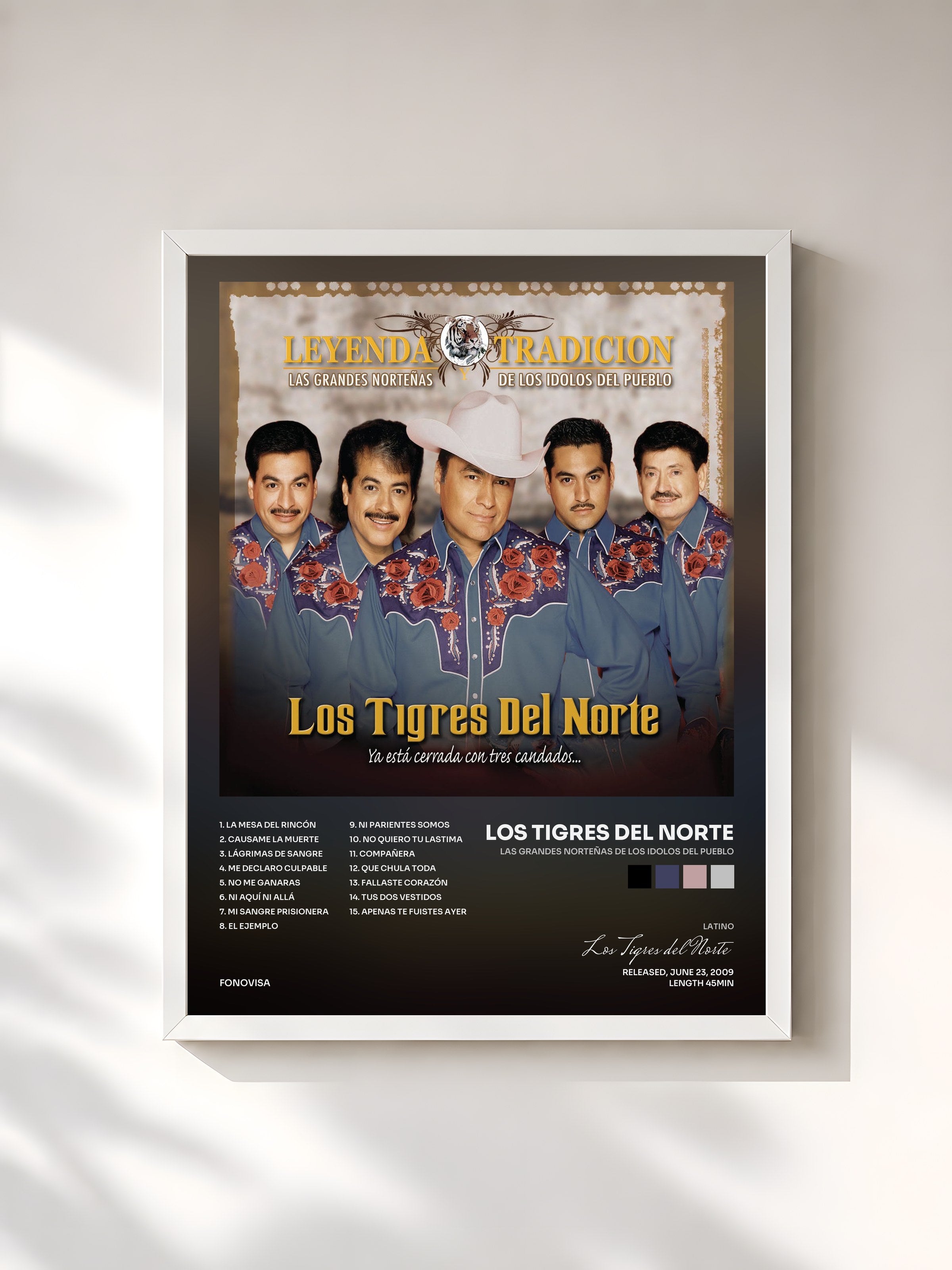 #blanc Tableau de l'album Las Grandes Norteñas De Los Idolos Del Pueblo de Los Tigres del Norte, cadre blanc, imprimé et encadré en France