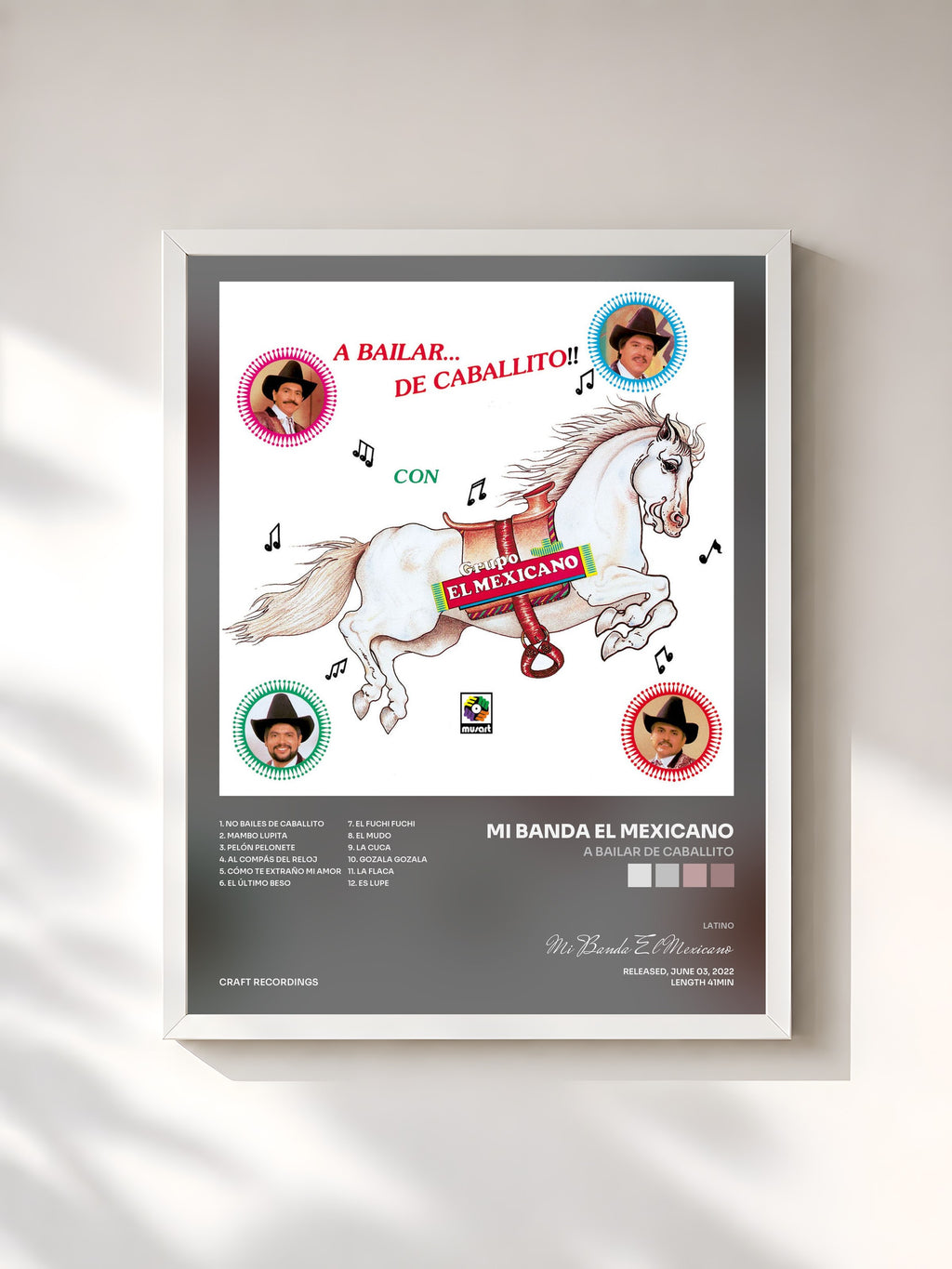 #blanc A Bailar by Caballito de Mi Banda El Mexicano as a framed art print, white frame, printed and framed in France