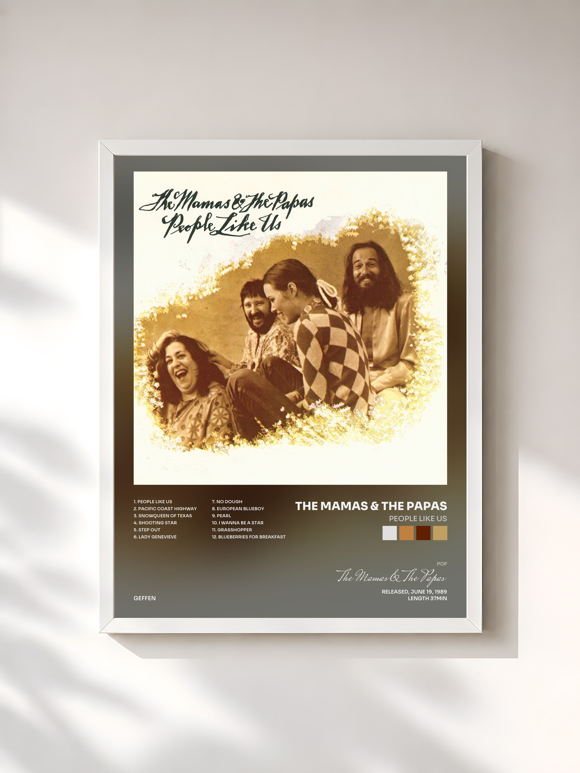 #blanc Tableau de l'album People Like Us de The Mamas & The Papas, cadre blanc, imprimé et encadré en France