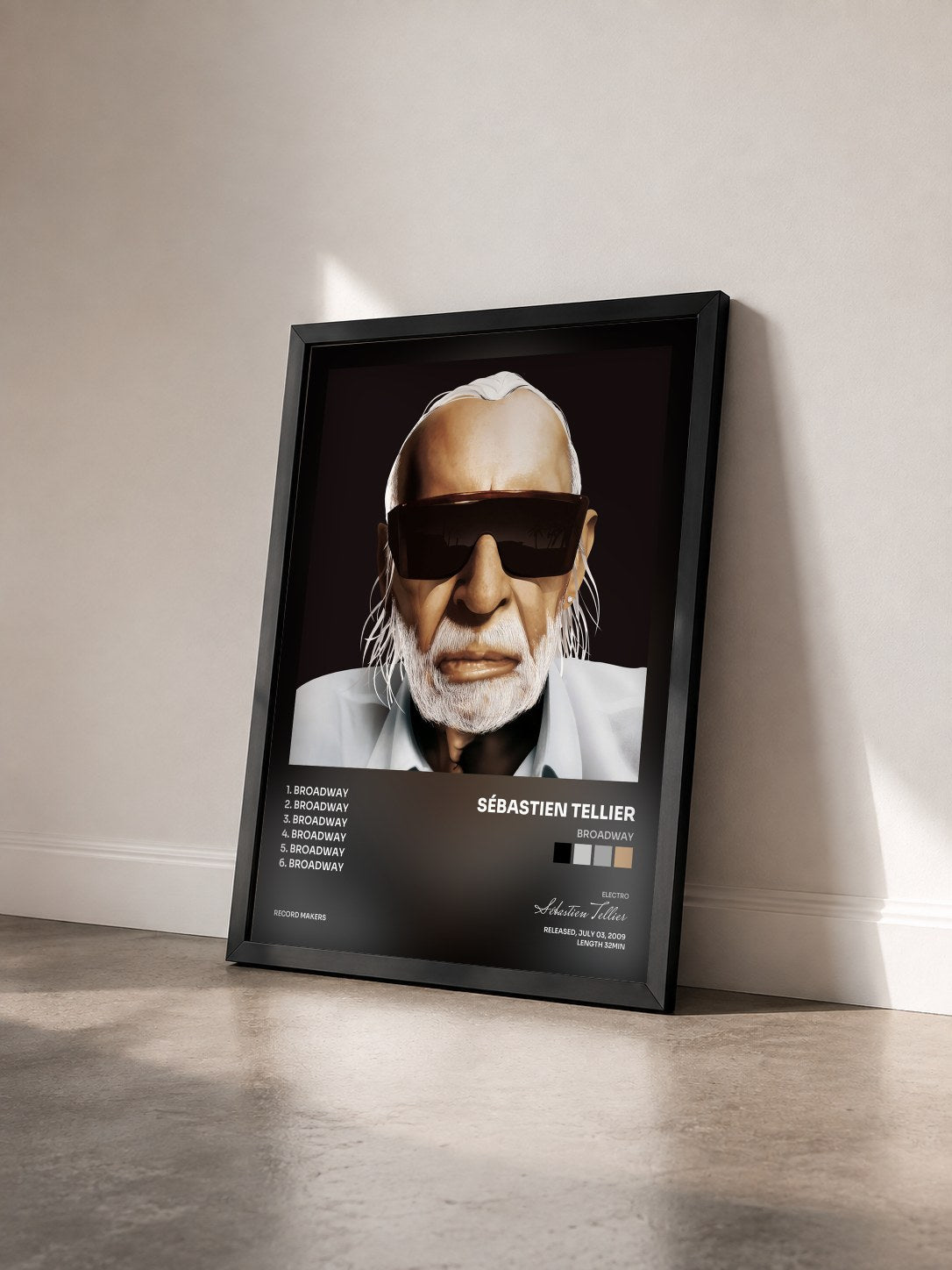 #noir Tableau de l'album Broadway de Sébastien Tellier vu de trois quarts, cadre noir