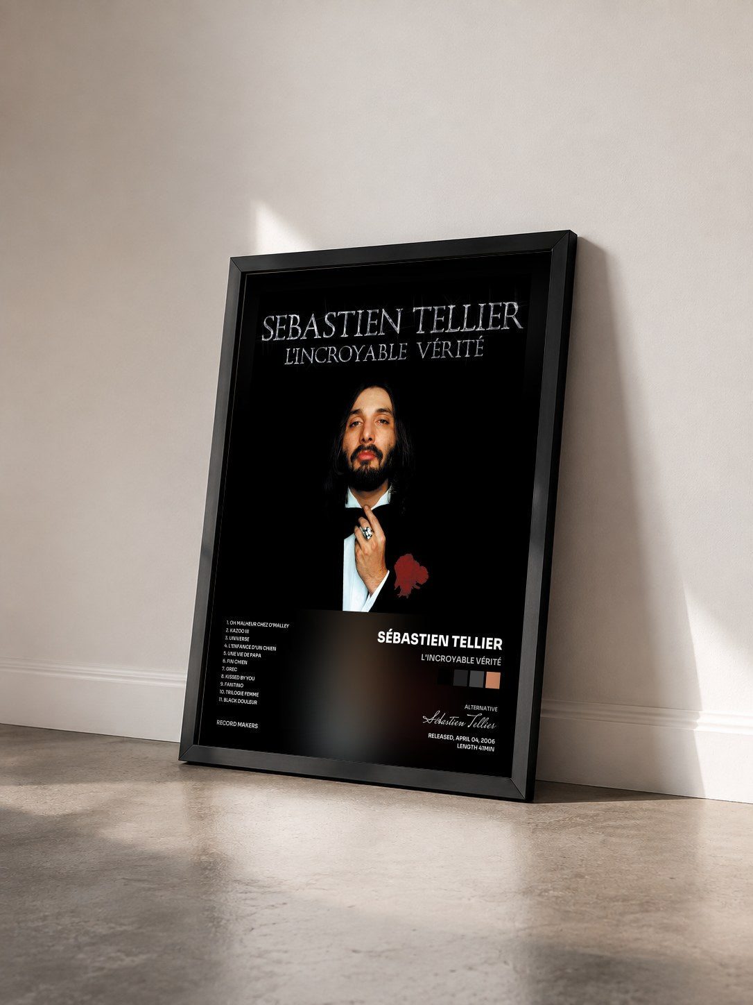 #noir Tableau de l'album L'incroyable vérité de Sébastien Tellier vu de trois quarts, cadre noir