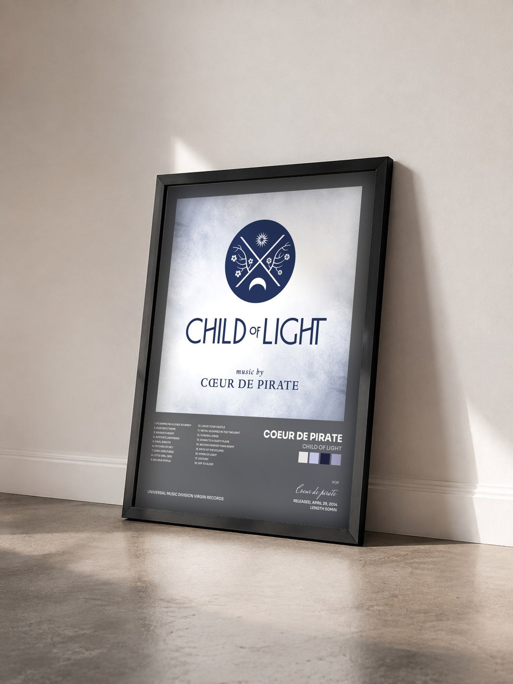 #noir Child Of Light de Coeur de pirate en lámina enmarcada vista de tres cuartos, marco negro