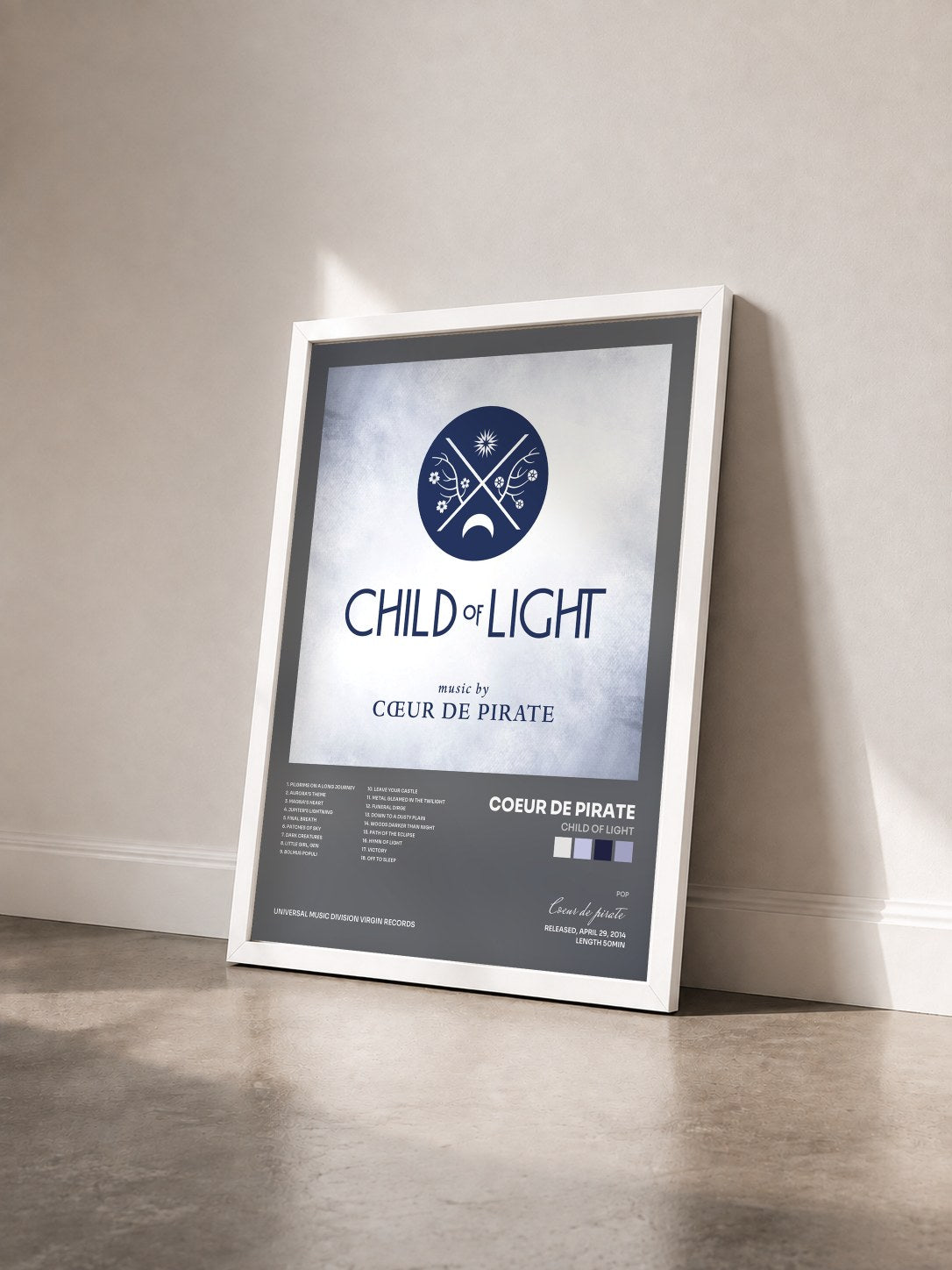 #blanc Child Of Light de Coeur de pirate en lámina enmarcada vista de tres cuartos, marco blanco