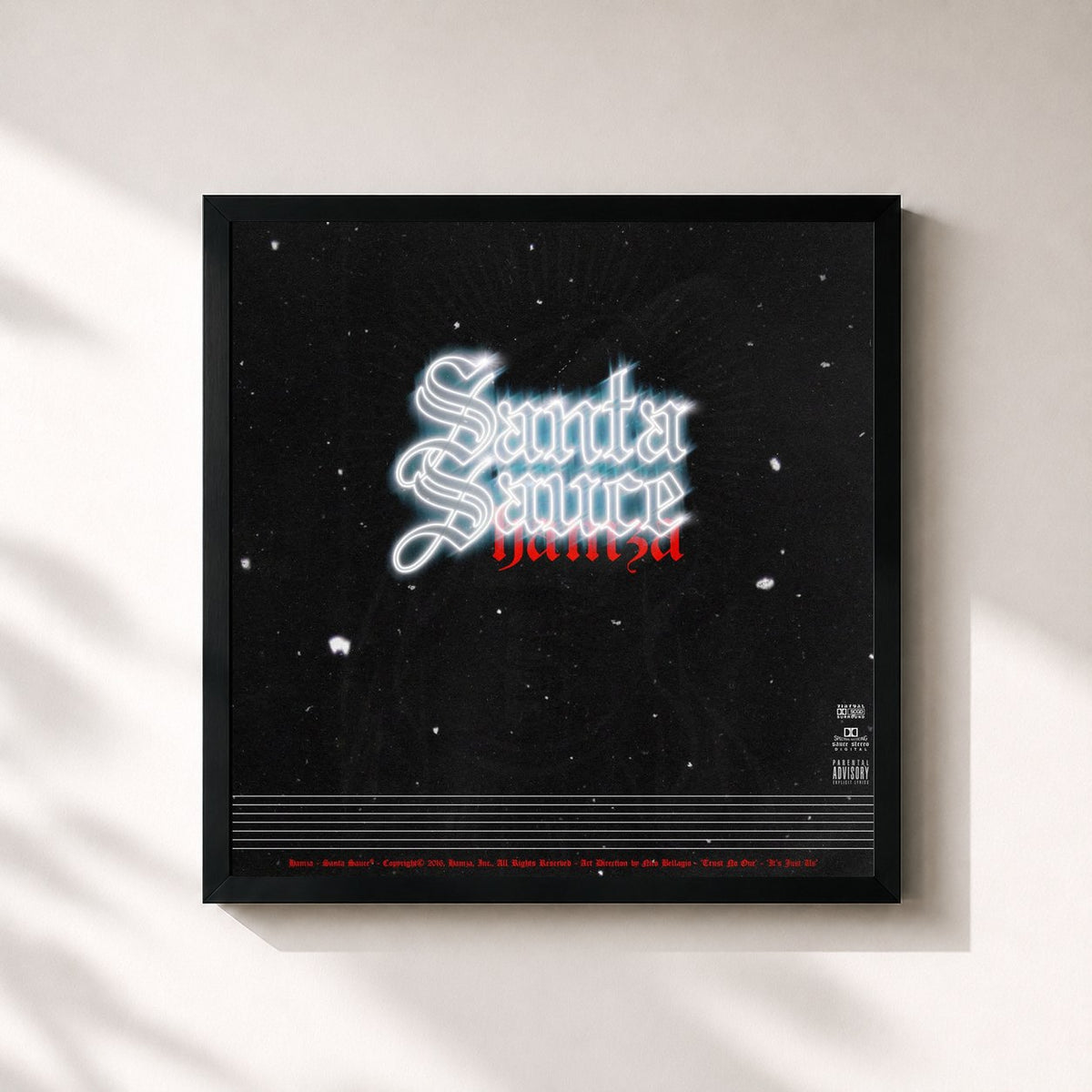 #noir Tableau carré de l'album Santa Sauce de Hamza, cadre noir 32x32 cm