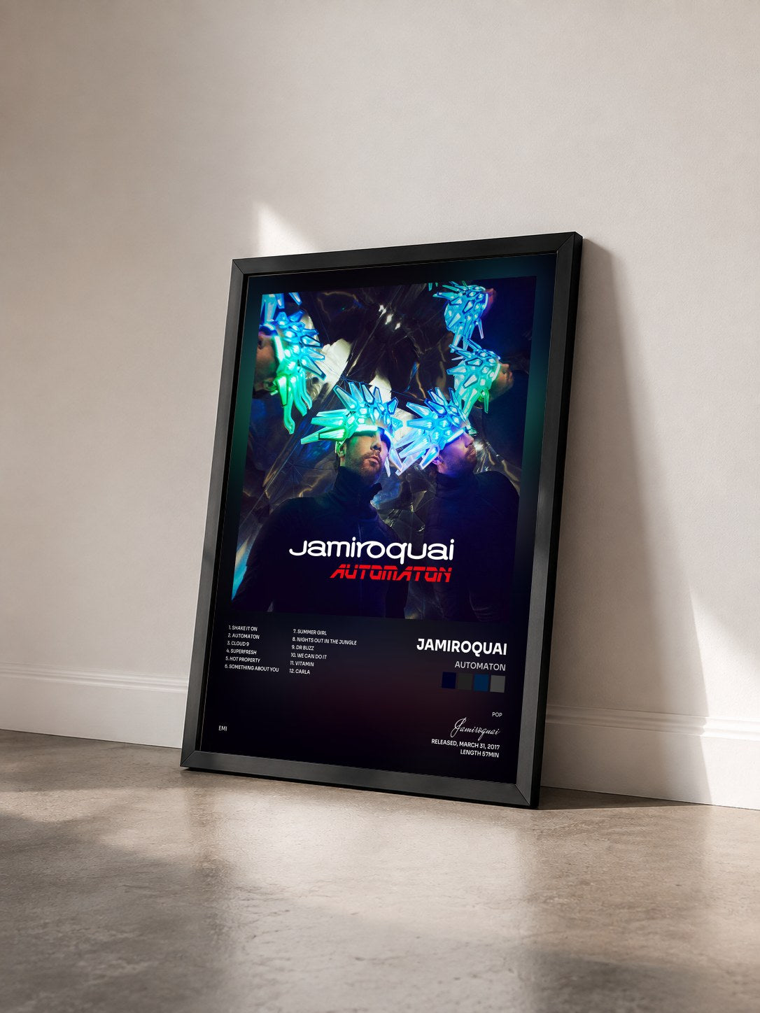 #noir Tableau de l'album Automaton de Jamiroquai vu de trois quarts, cadre noir