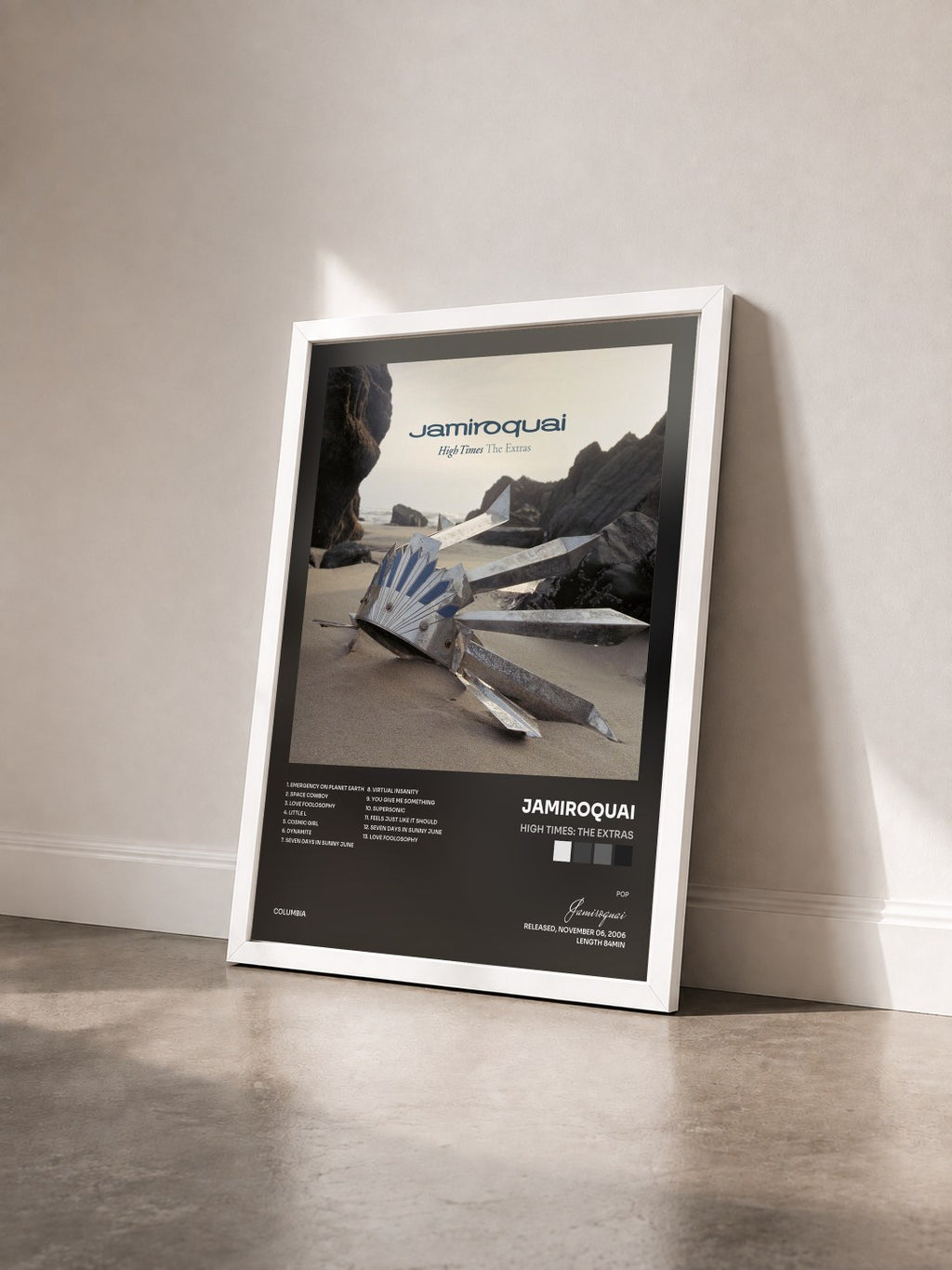 #blanc Tableau de l'album High Times: The Extras de Jamiroquai vu de trois quarts, cadre blanc