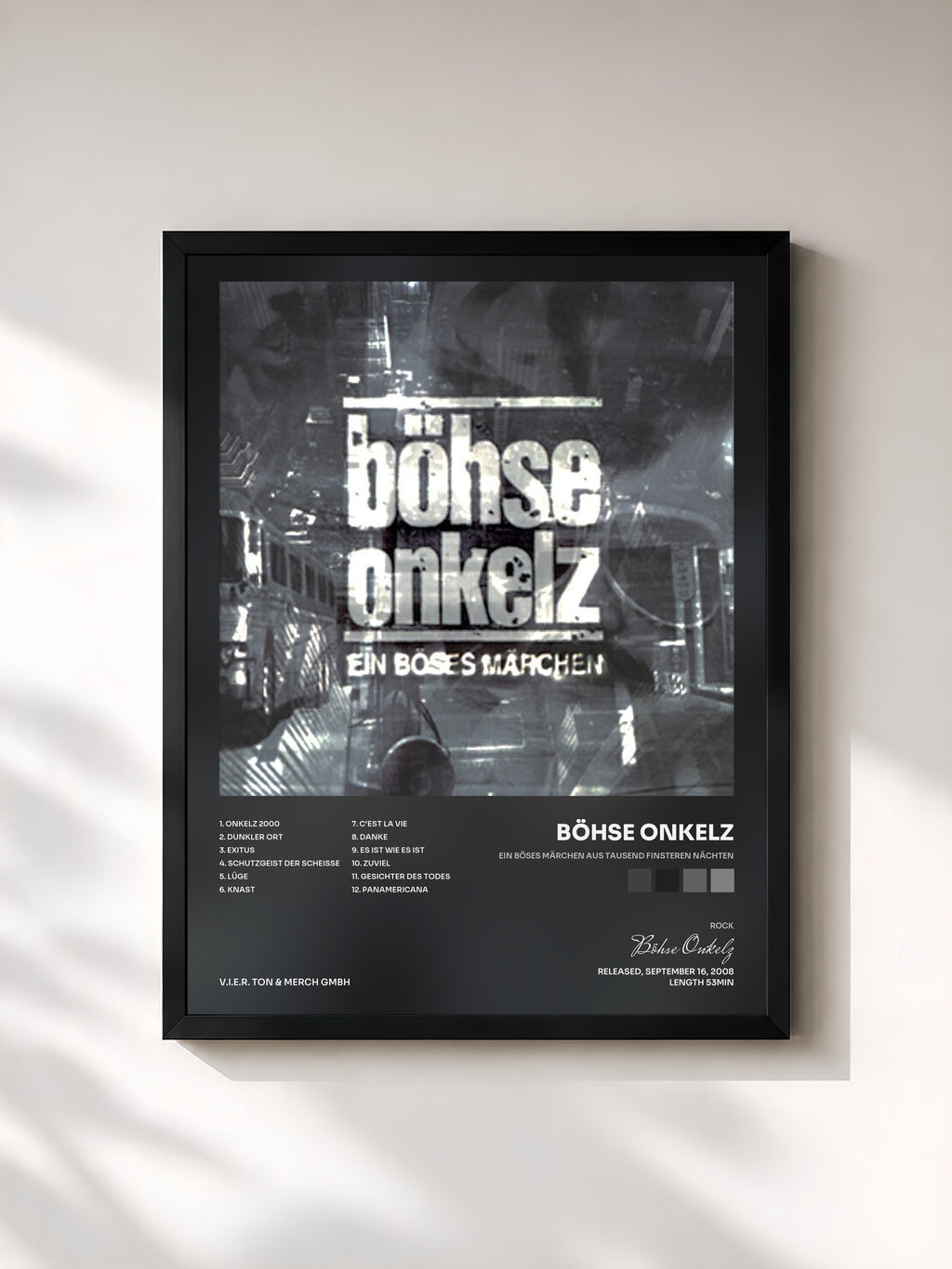 #noir Tableau de l'album Ein böses Märchen aus tausend finsteren Nächten de Böhse Onkelz, cadre noir, imprimé et encadré en France