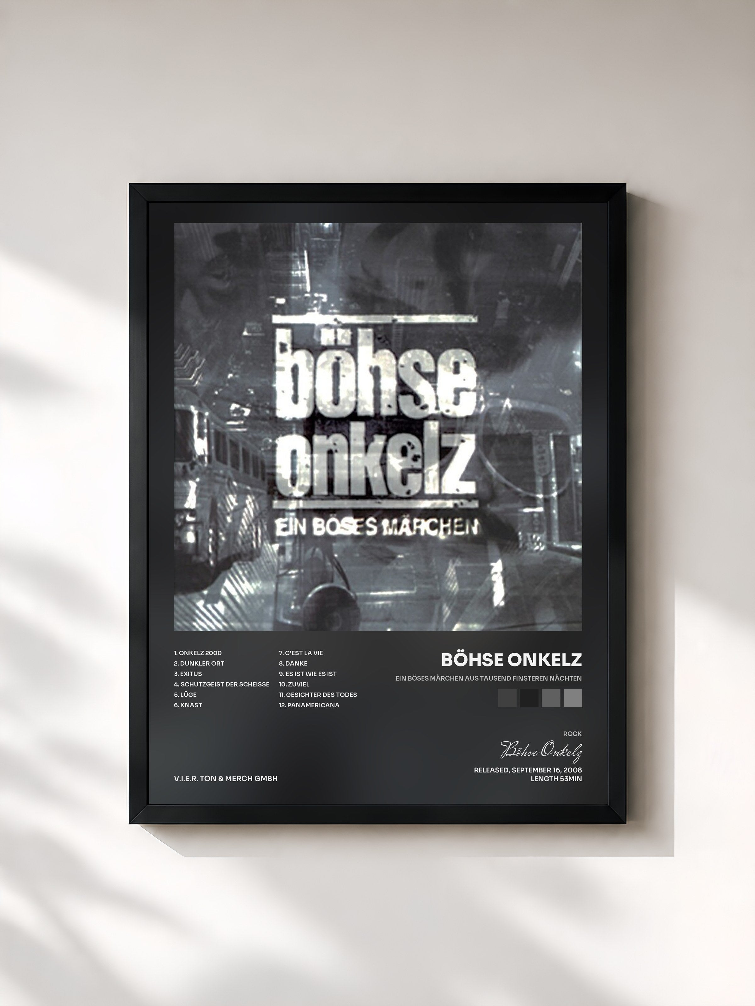 #noir Tableau de l'album Ein böses Märchen aus tausend finsteren Nächten de Böhse Onkelz, cadre noir, imprimé et encadré en France