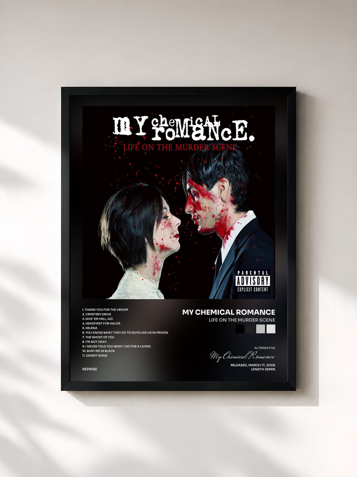 #noir Tableau de l'album Life on the Murder Scene de My Chemical Romance, cadre noir, imprimé et encadré en France