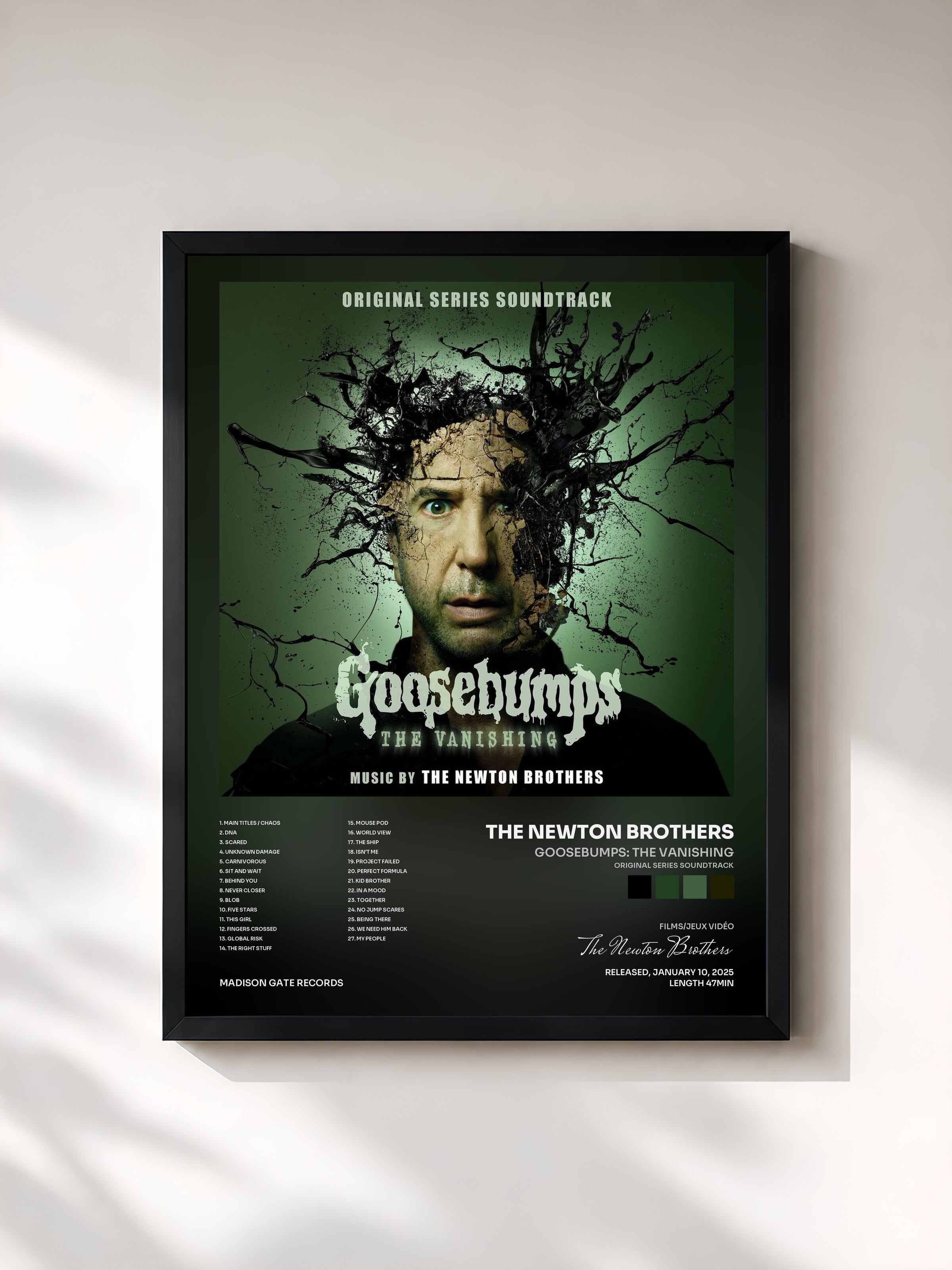 #noir Tableau de l'album Goosebumps: The Vanishing (Original Series Soundtrack) de The Newton Brothers, cadre noir, imprimé et encadré en France