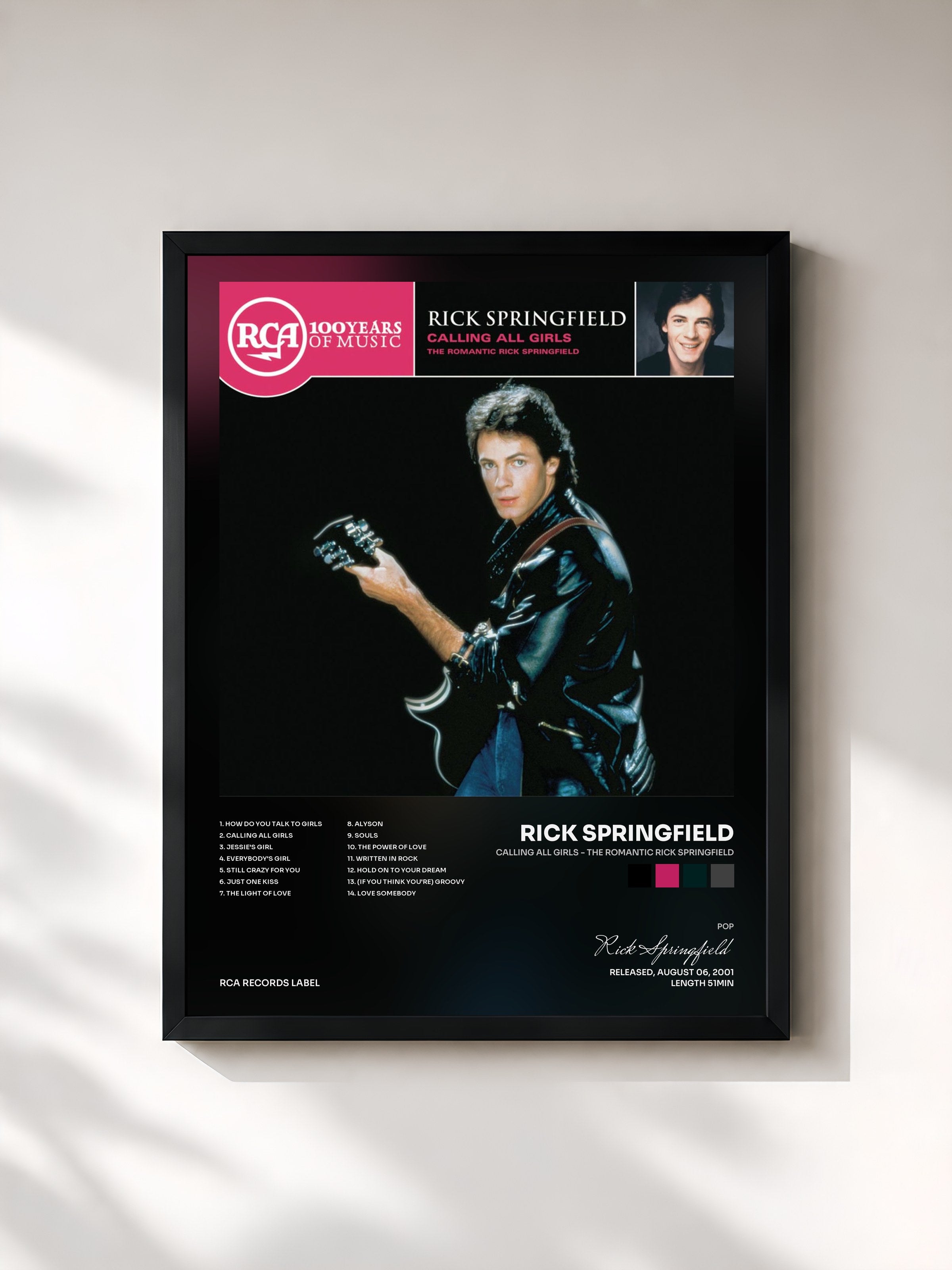 #noir Tableau de l'album Calling All Girls - The Romantic Rick Springfield de Rick Springfield, cadre noir, imprimé et encadré en France