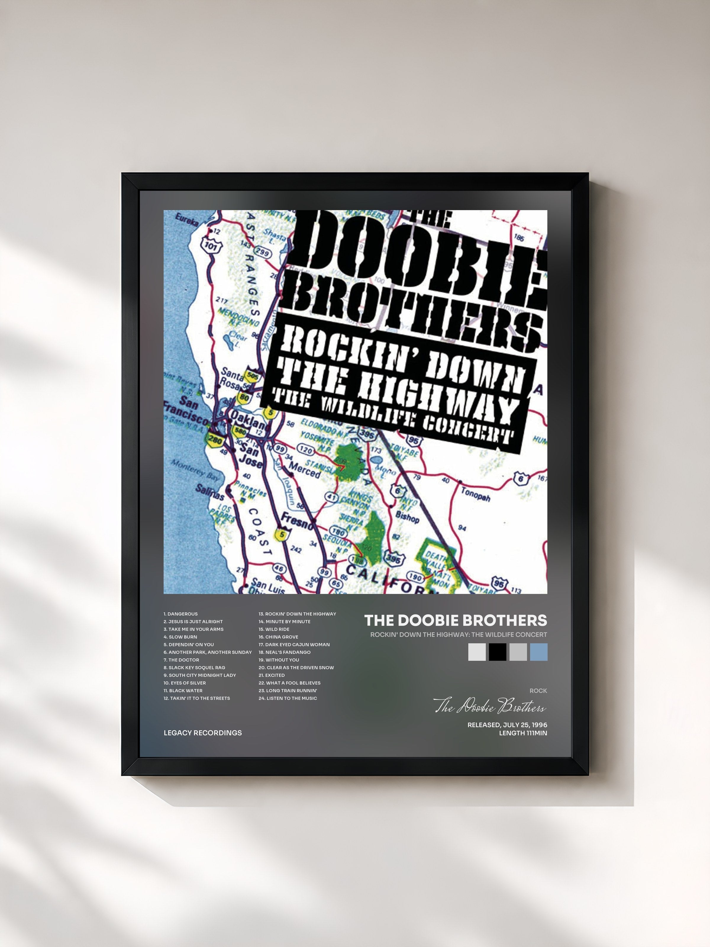 #noir Tableau de l'album Rockin' Down The Highway: The Wildlife Concert de The Doobie Brothers, cadre noir, imprimé et encadré en France