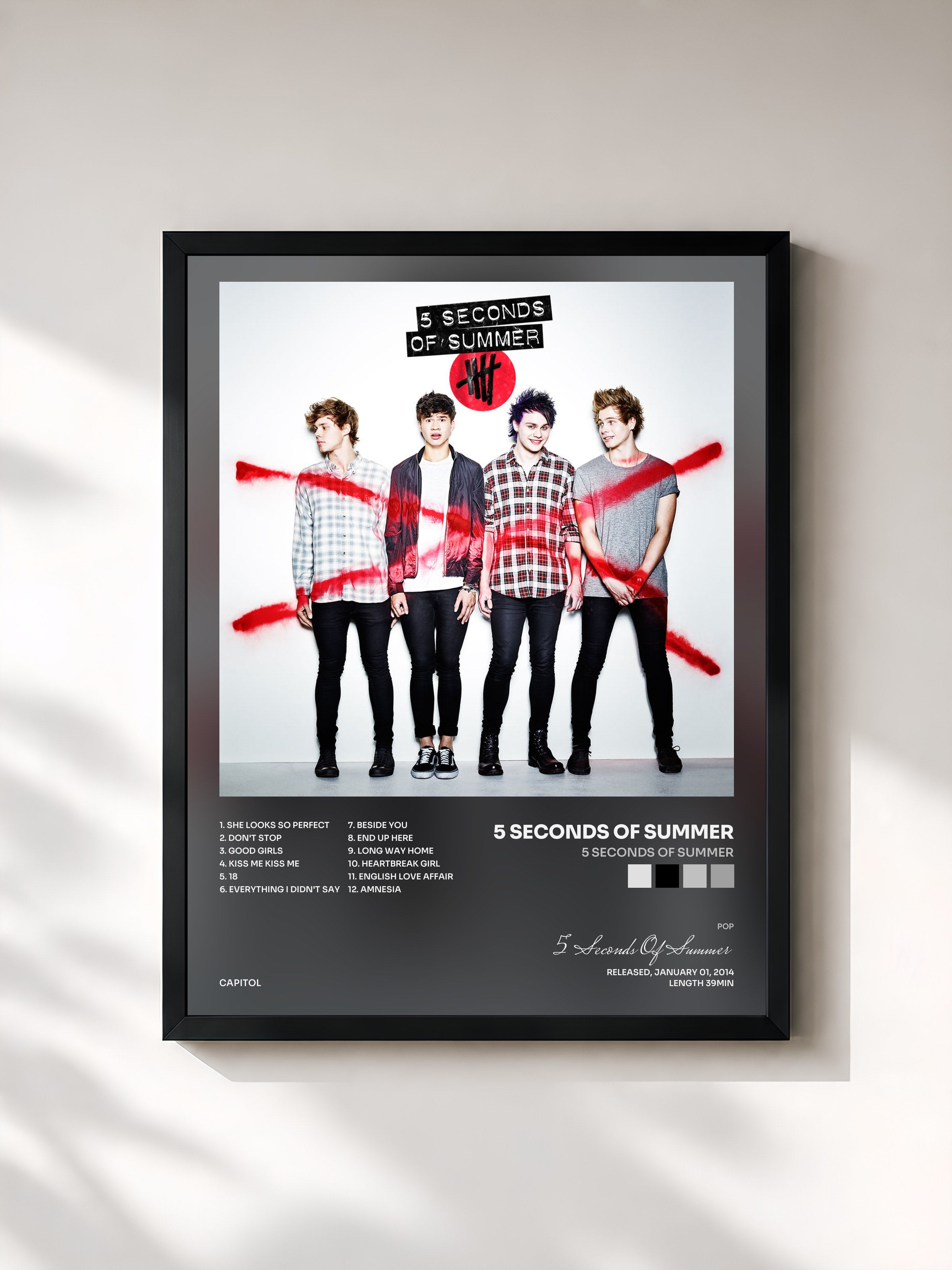 #noir Tableau de l'album 5 Seconds Of Summer de 5 Seconds Of Summer, cadre noir, imprimé et encadré en France