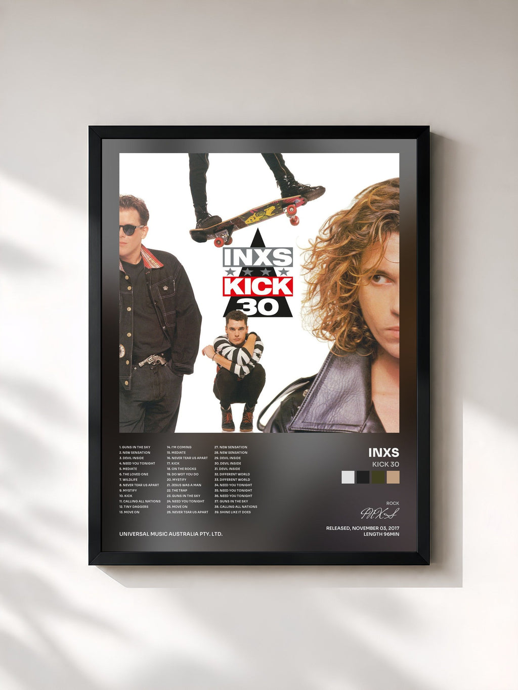 #noir Tableau de l'album Kick 30 de INXS, cadre noir, imprimé et encadré en France