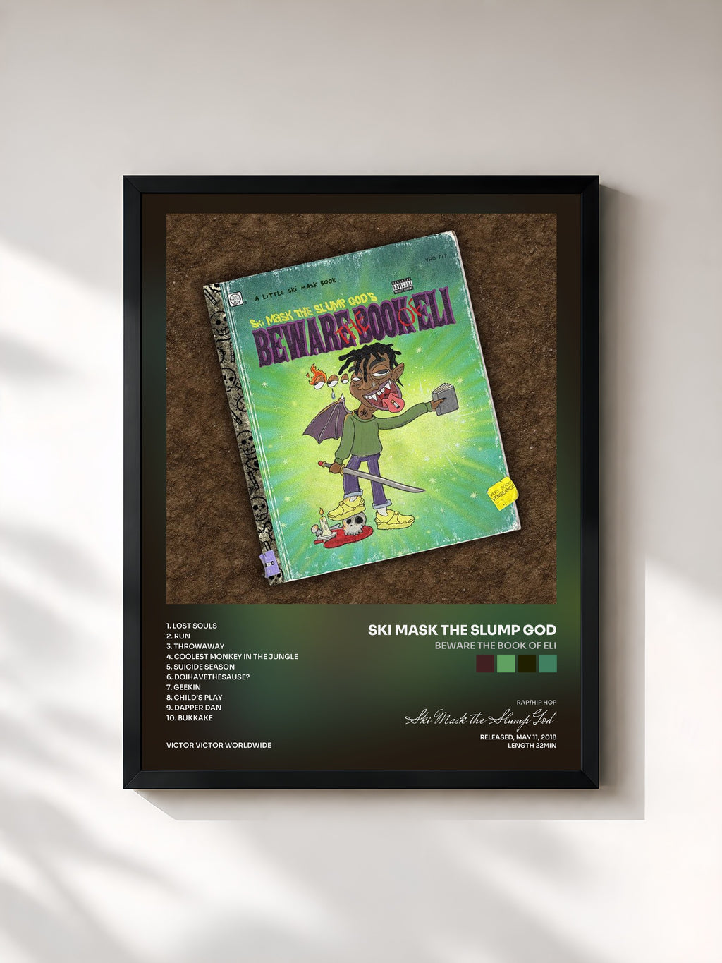#noir Tableau de l'album BEWARE THE BOOK OF ELI de Ski Mask the Slump God, cadre noir, imprimé et encadré en France