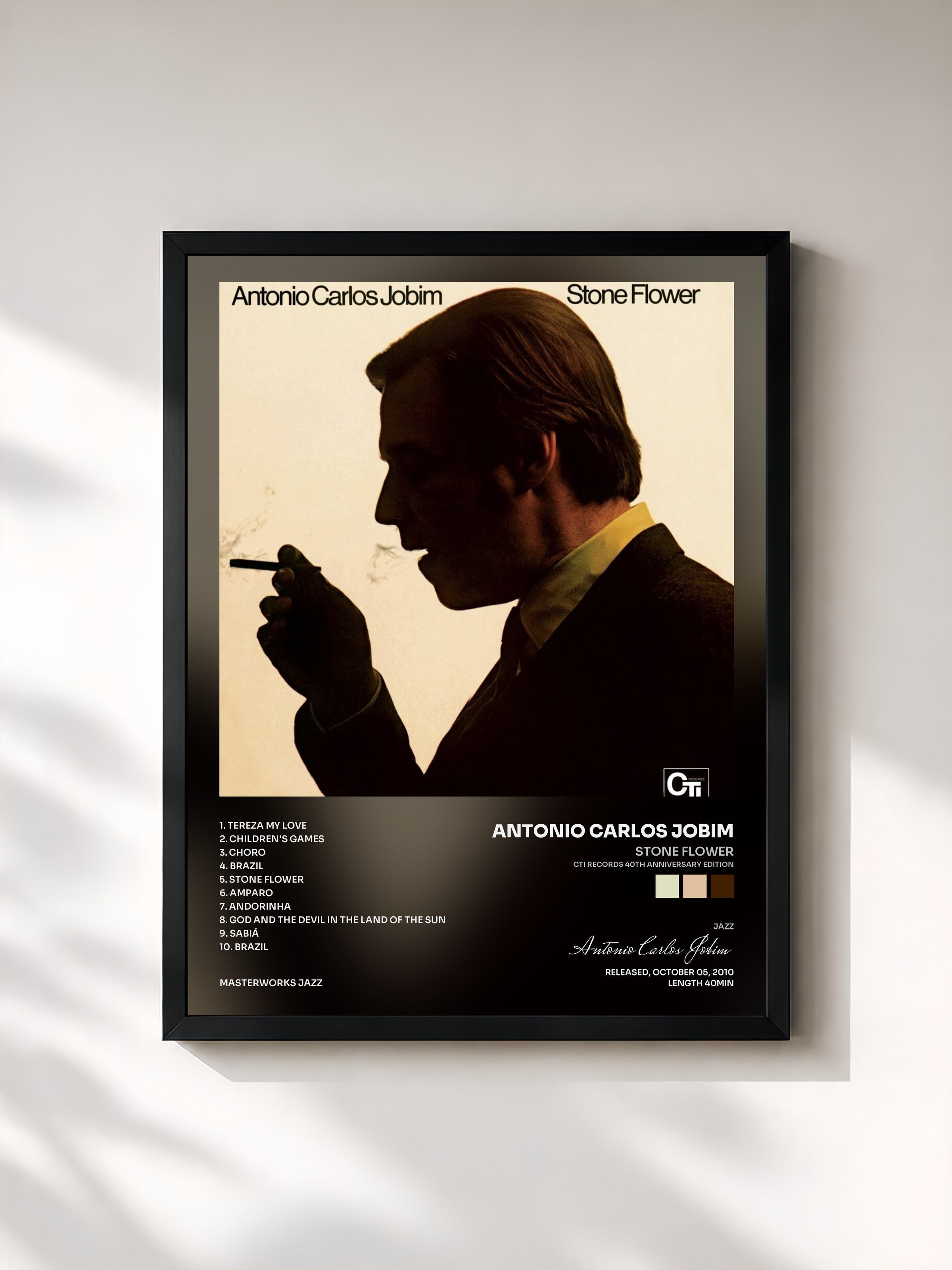 #noir Tableau de l'album Stone Flower (CTI Records 40th Anniversary Edition) de Antonio Carlos Jobim, cadre noir, imprimé et encadré en France