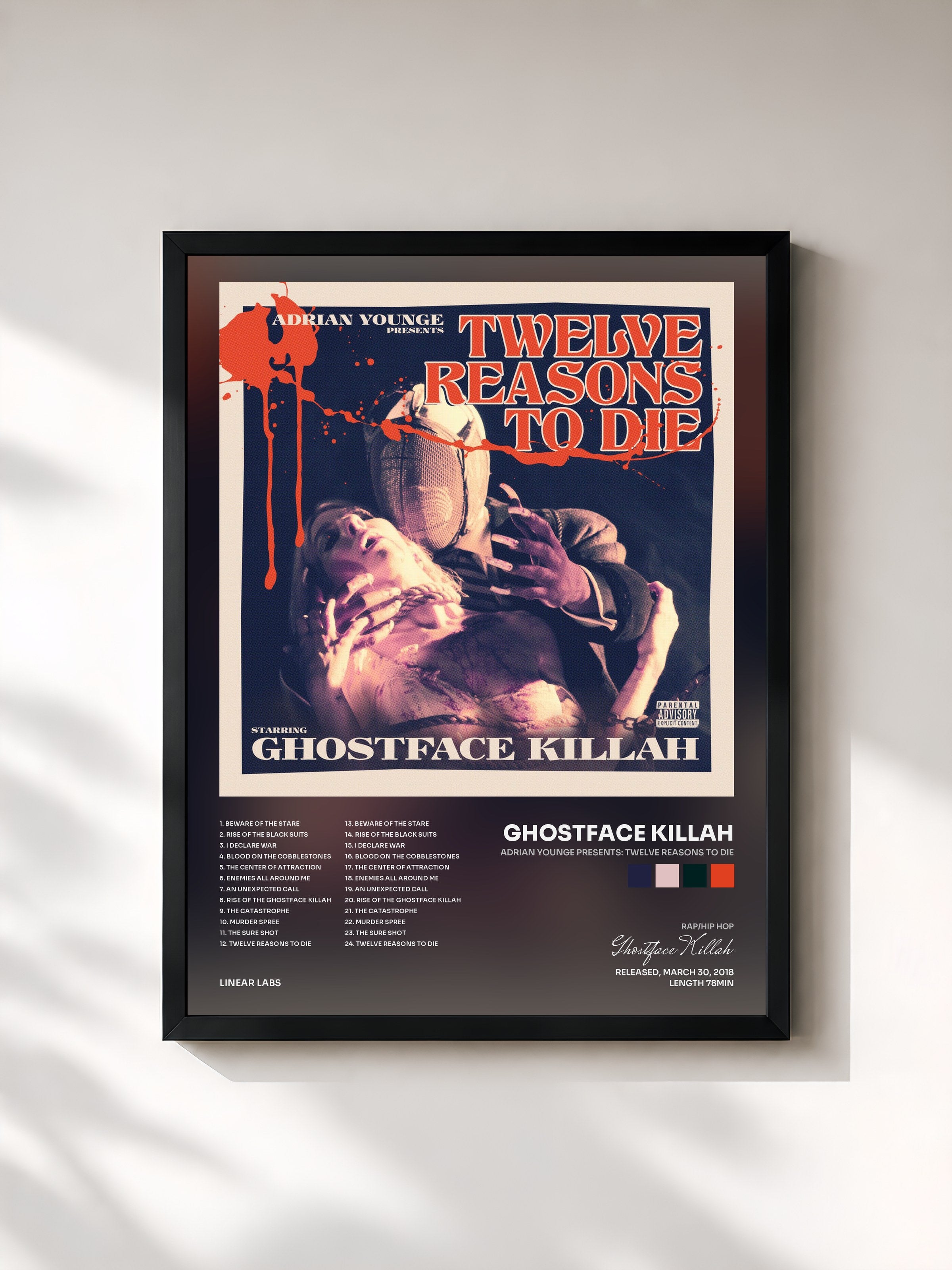 #noir Tableau de l'album Adrian Younge Presents: Twelve Reasons To Die de Ghostface Killah, cadre noir, imprimé et encadré en France
