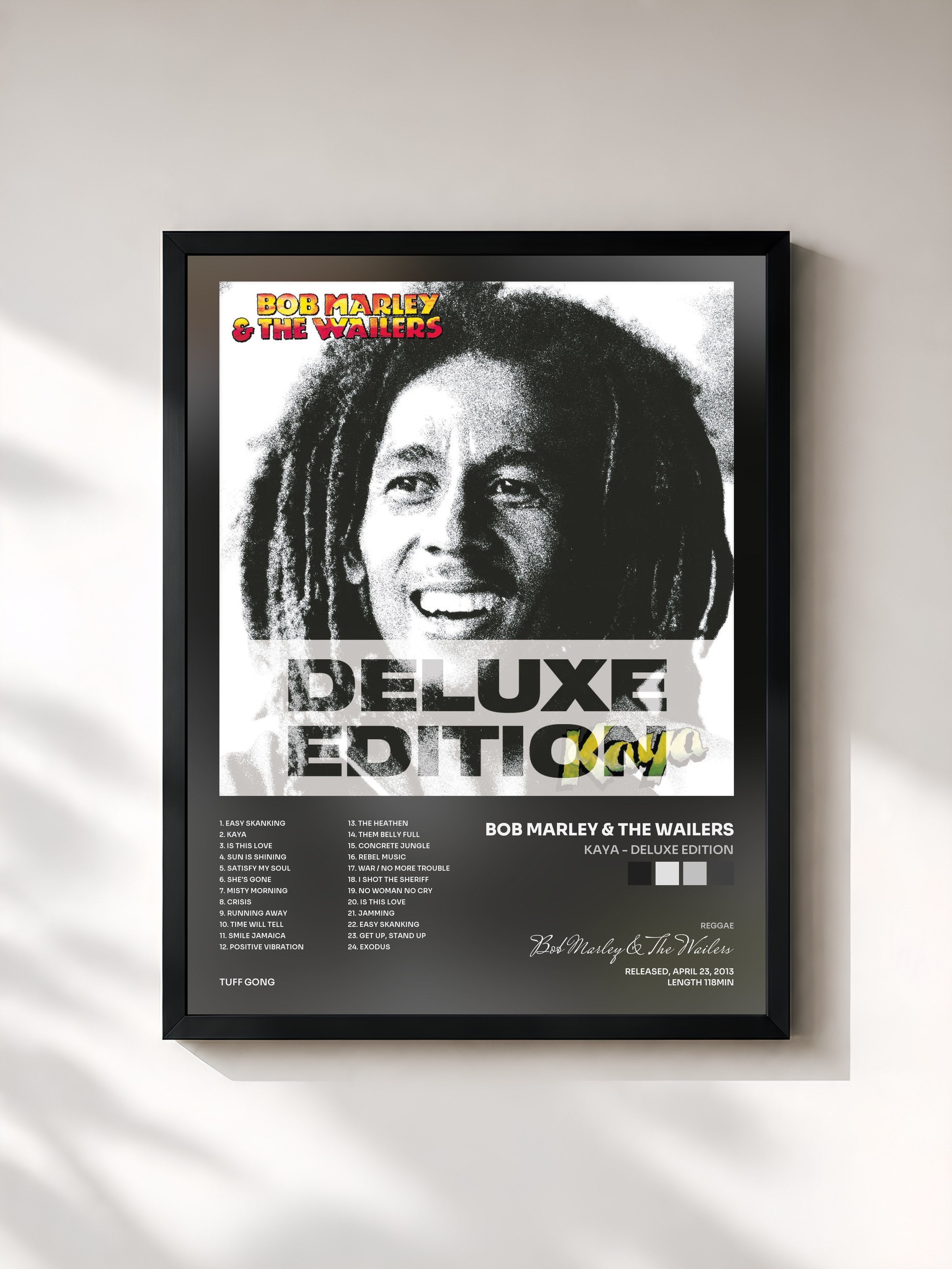 #noir Tableau de l'album Kaya - Deluxe Edition de Bob Marley & The Wailers, cadre noir, imprimé et encadré en France
