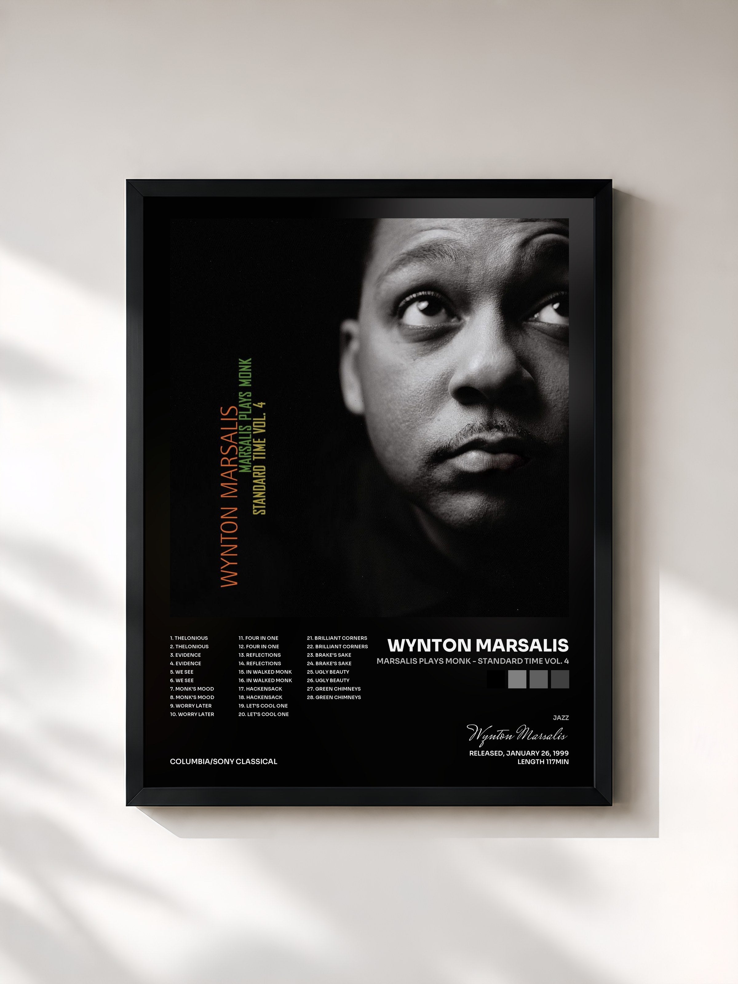 #noir Tableau de l'album Marsalis Plays Monk - Standard Time Vol. 4 de Wynton Marsalis, cadre noir, imprimé et encadré en France