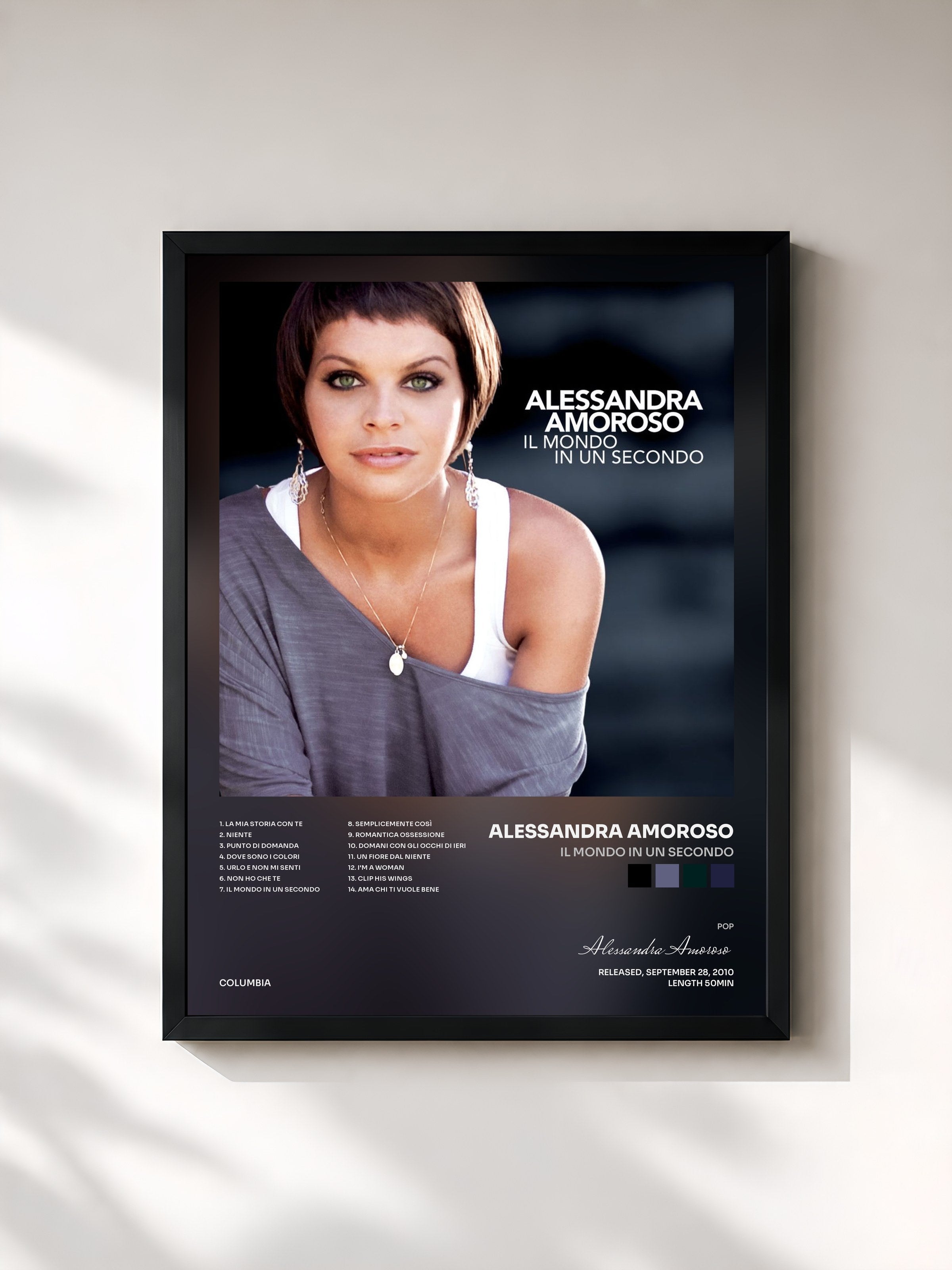 #noir Tableau de l'album Il Mondo In Un Secondo de Alessandra Amoroso, cadre noir, imprimé et encadré en France