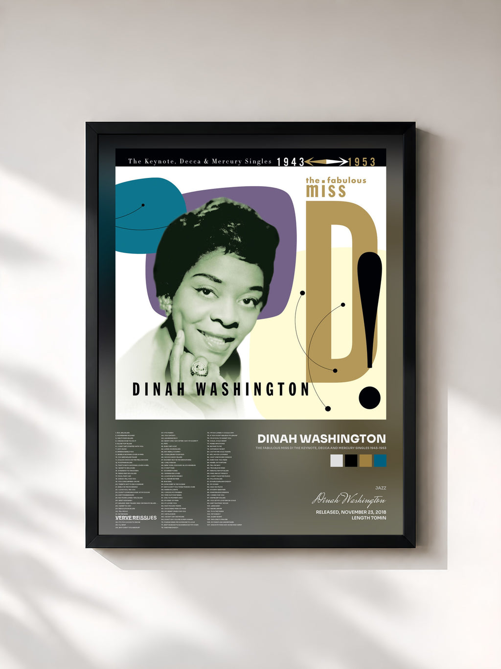 #noir The Fabulous Miss D! The Keynote, Decca And Mercury Singles 1943-1953 de Dinah Washington en lámina enmarcada, marco negro, impresa y enmarcada en Francia