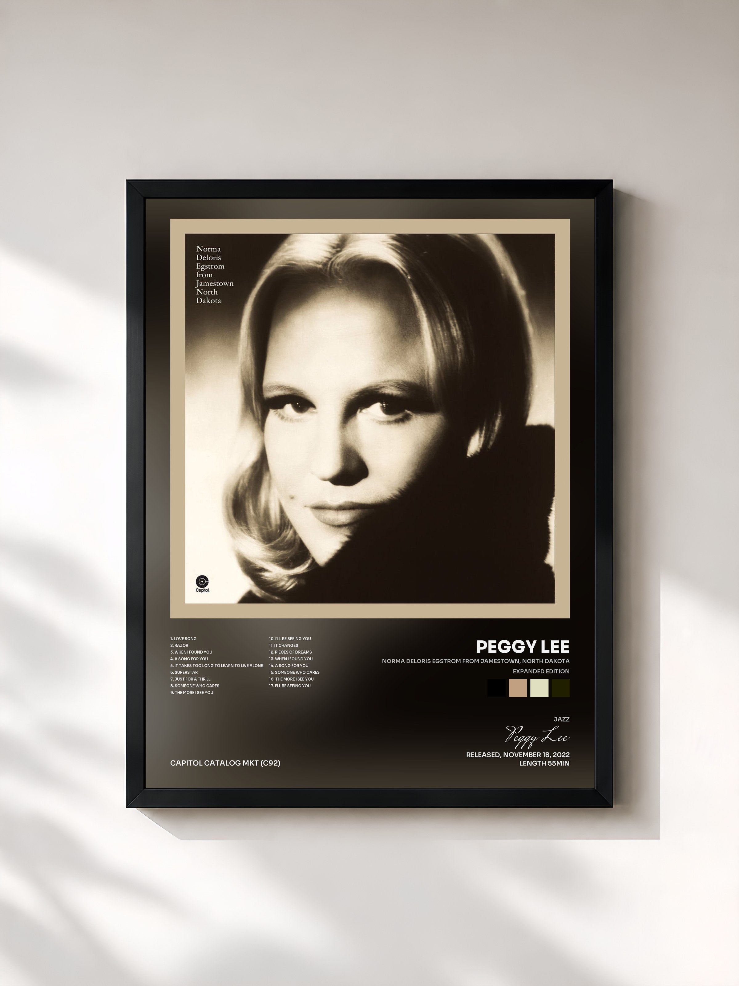 #noir Tableau de l'album Norma Deloris Egstrom From Jamestown, North Dakota (Expanded Edition) de Peggy Lee, cadre noir, imprimé et encadré en France