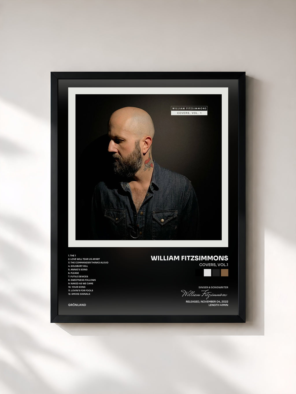 #noir Tableau de l'album Covers, Vol.1 de William Fitzsimmons, cadre noir, imprimé et encadré en France