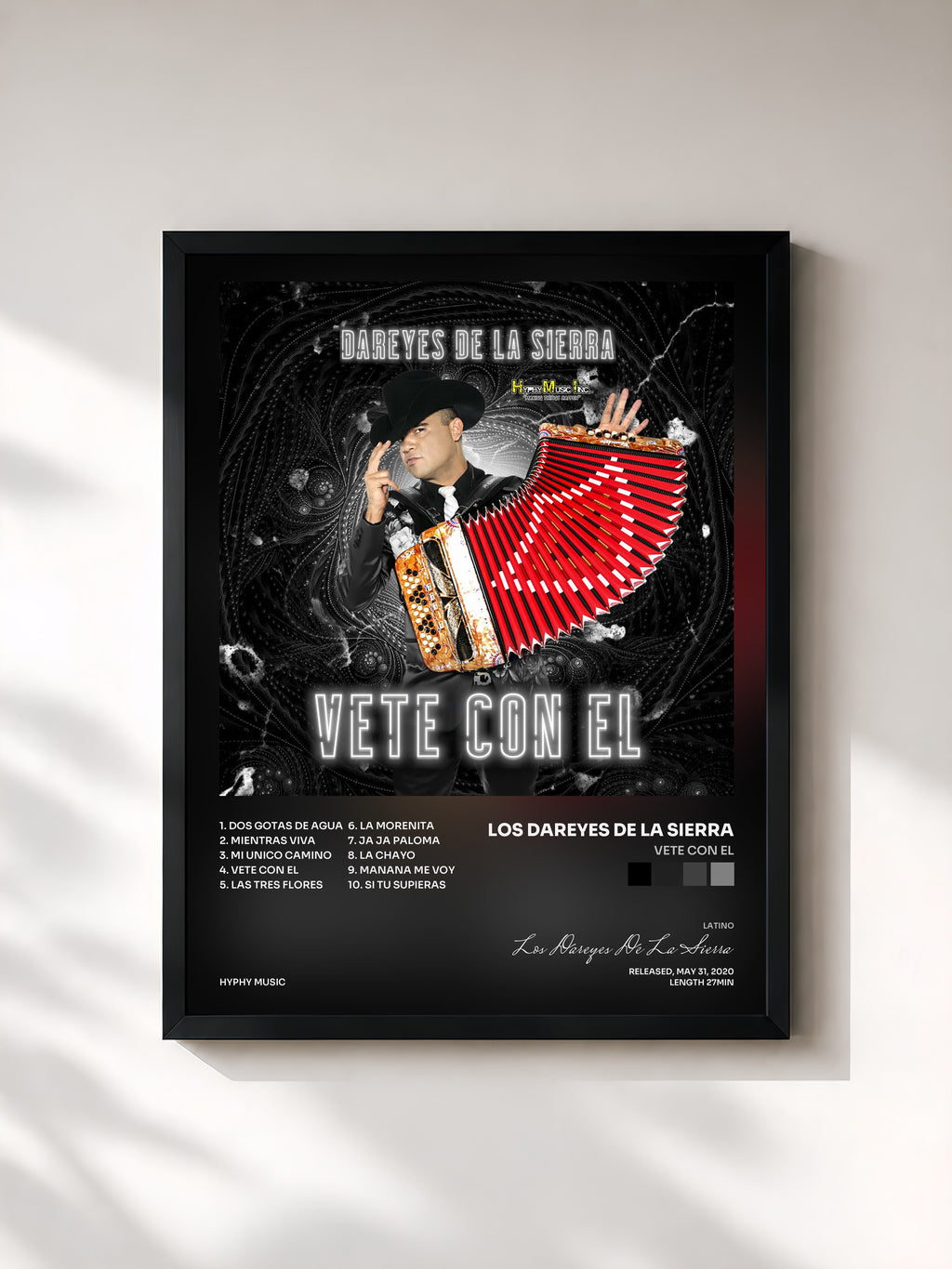 #noir Tableau de l'album Vete Con El de Los Dareyes De La Sierra, cadre noir, imprimé et encadré en France