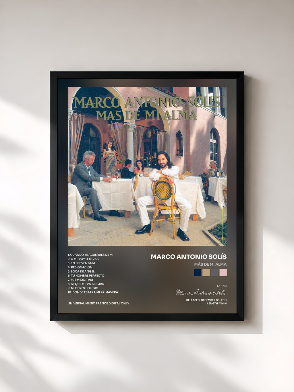 #noir Tableau de l'album Más De Mi Alma de Marco Antonio Solís, cadre noir, imprimé et encadré en France
