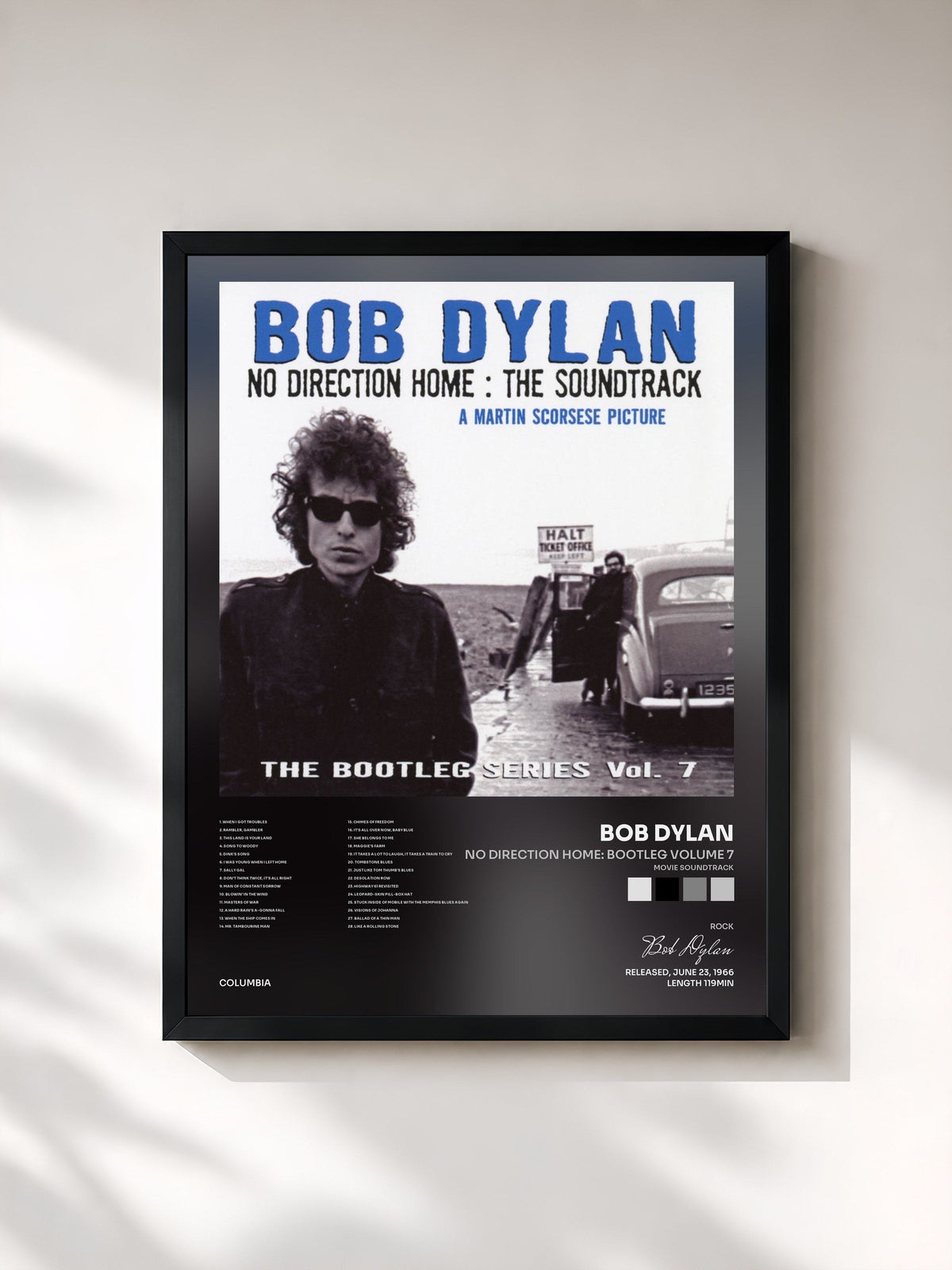 #noir Tableau de l'album No Direction Home: Bootleg Volume 7 (Movie Soundtrack) de Bob Dylan, cadre noir, imprimé et encadré en France