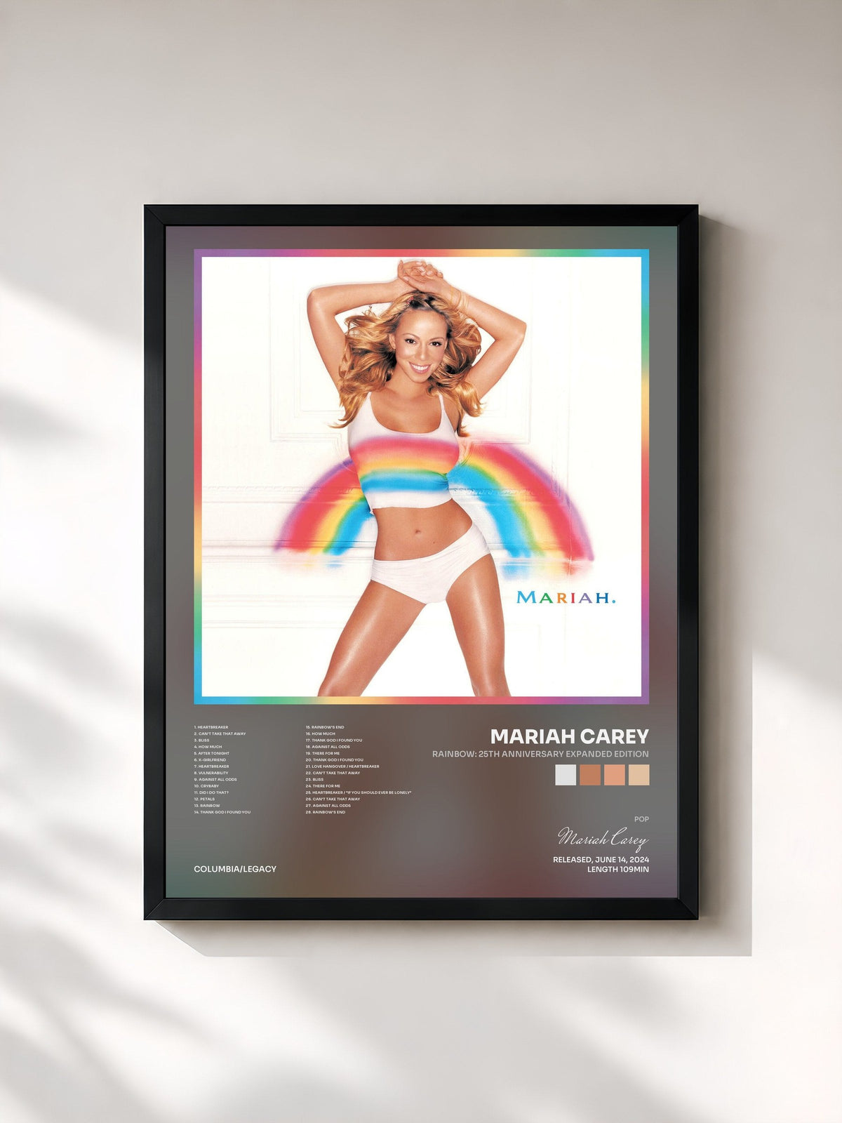 #noir Tableau de l'album Rainbow: 25th Anniversary Expanded Edition de Mariah Carey, cadre noir, imprimé et encadré en France