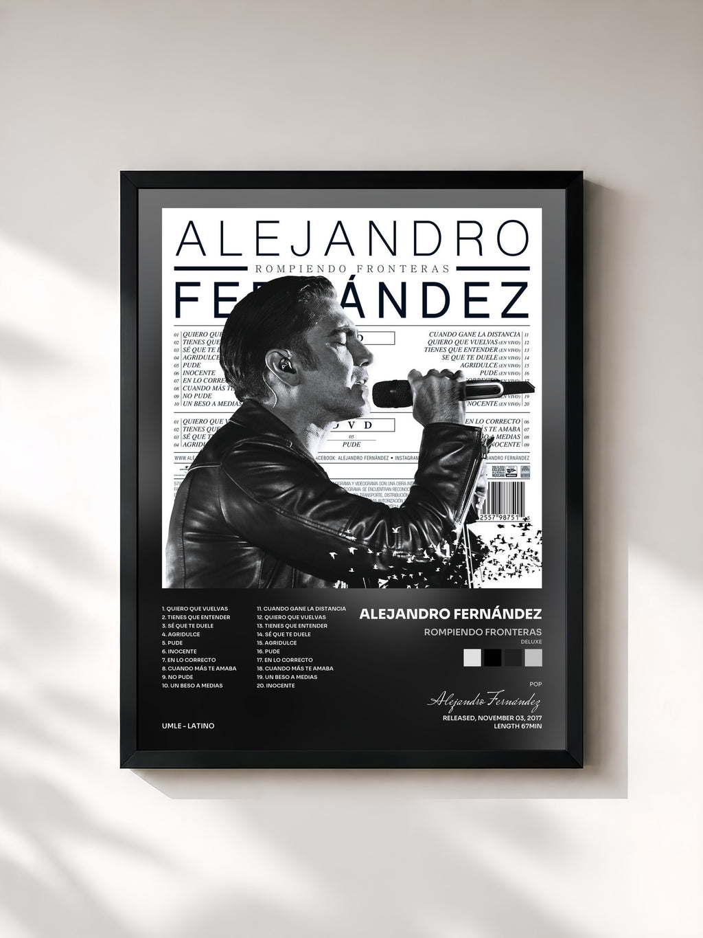 #noir Tableau de l'album Rompiendo Fronteras (Deluxe) de Alejandro Fernández, cadre noir, imprimé et encadré en France