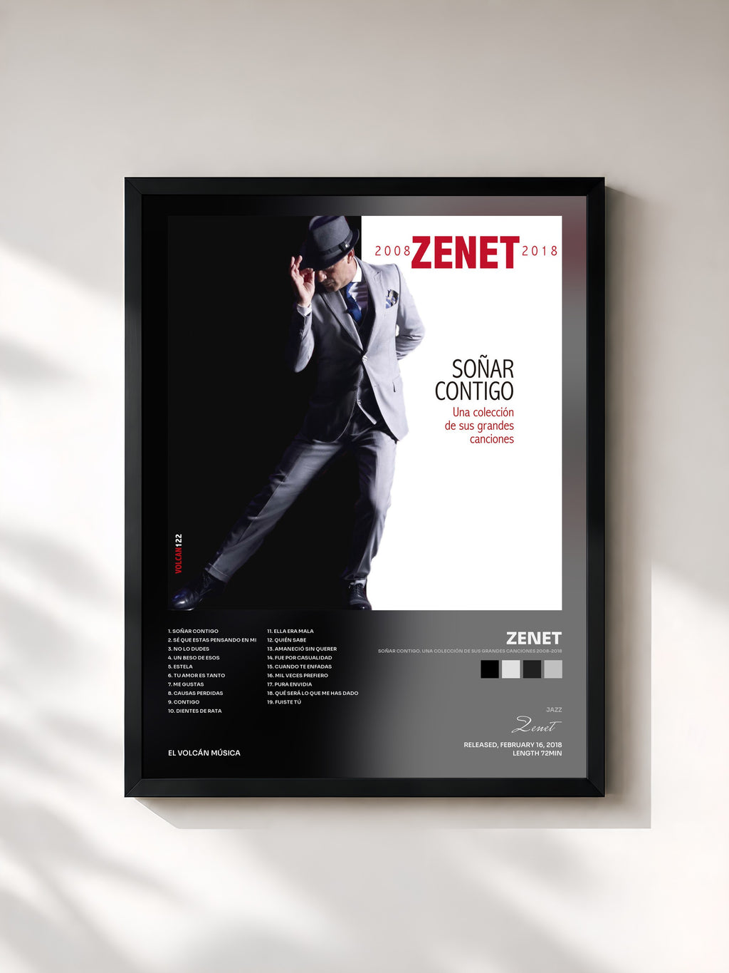 #noir Tableau de l'album Soñar Contigo. Una Colección de Sus Grandes Canciones 2008-2018 de Zenet, cadre noir, imprimé et encadré en France