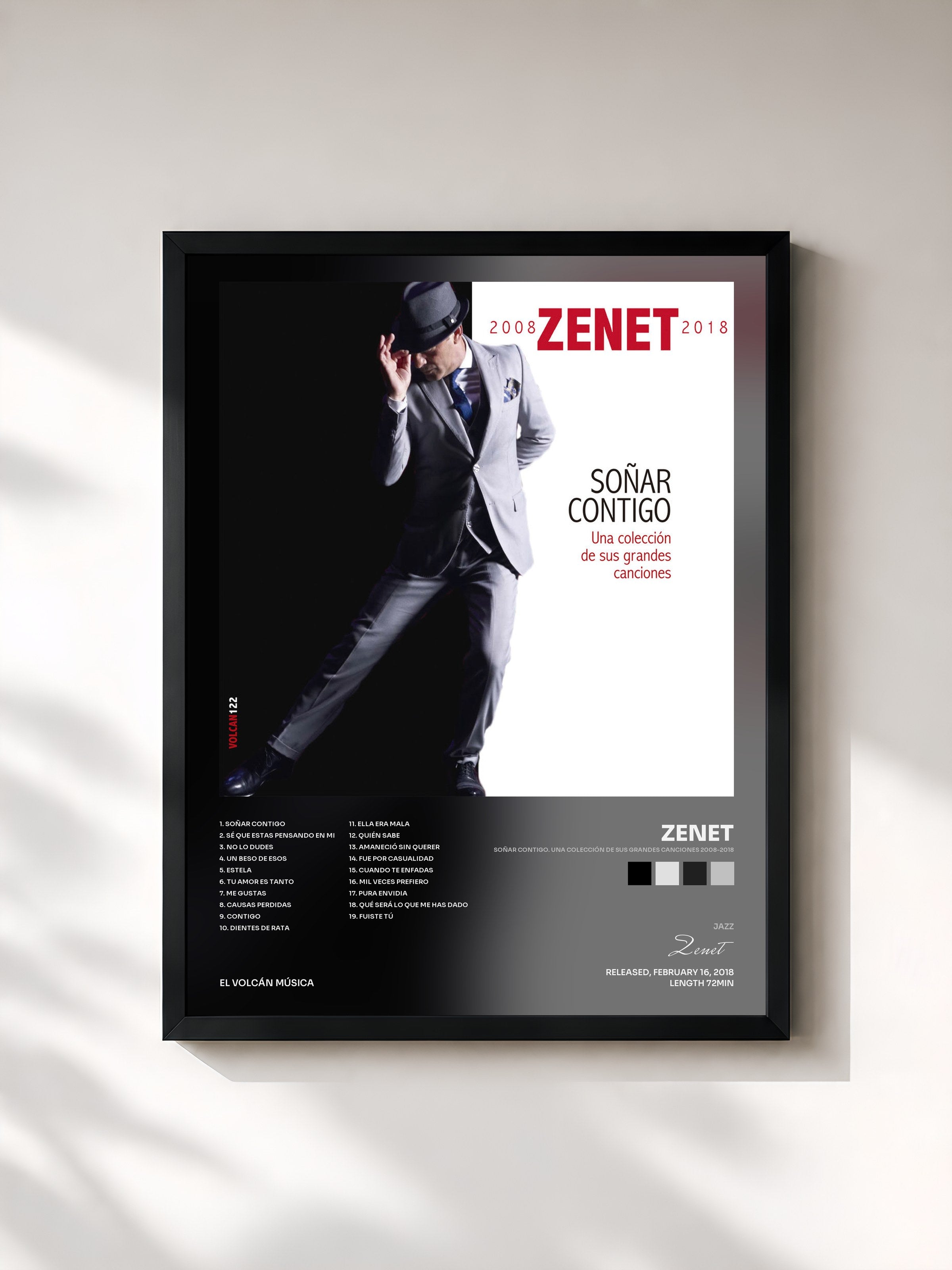 #noir Tableau de l'album Soñar Contigo. Una Colección de Sus Grandes Canciones 2008-2018 de Zenet, cadre noir, imprimé et encadré en France