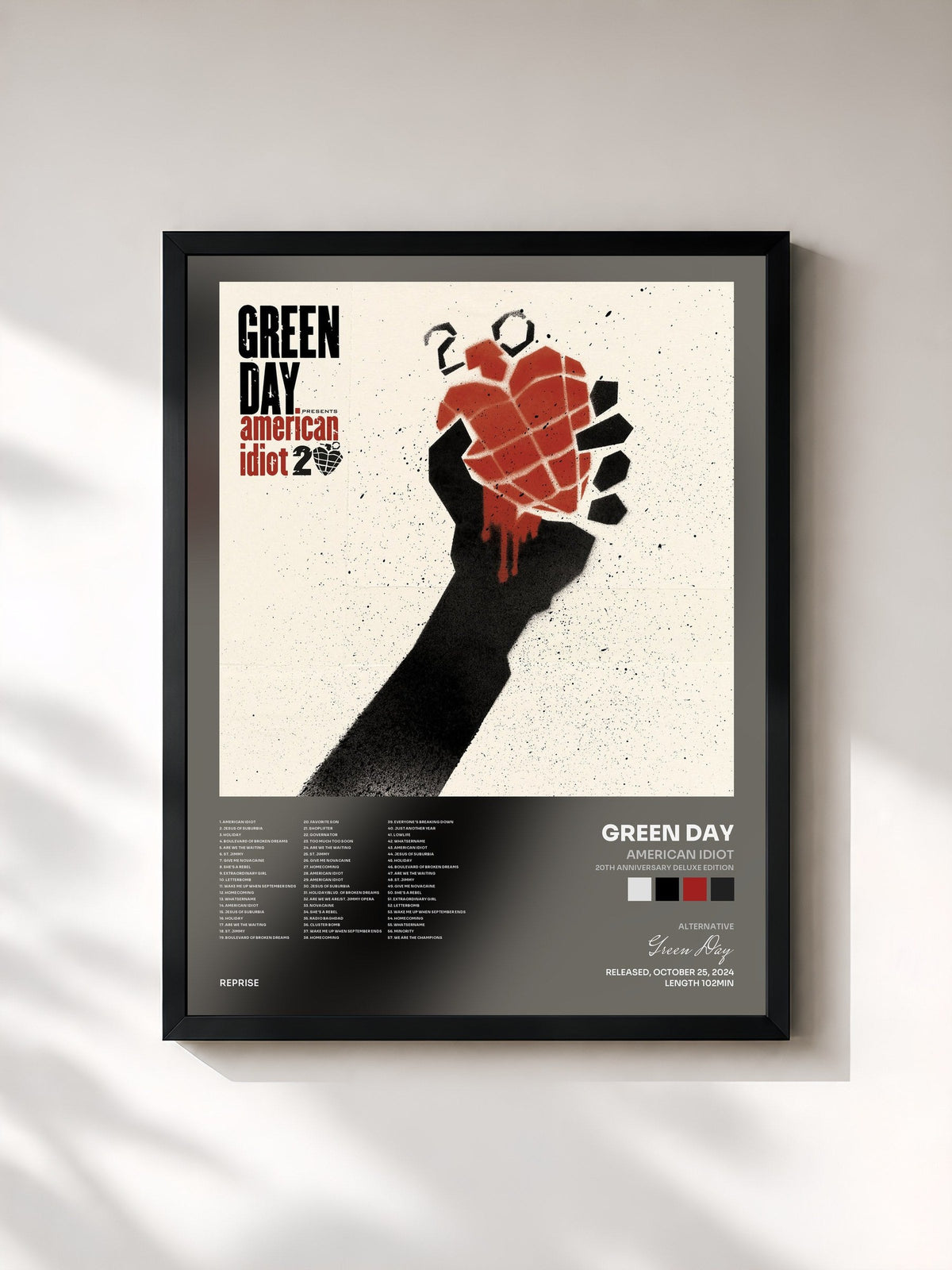 #noir American Idiot (20th Anniversary Deluxe Edition) de Green Day en lámina enmarcada, marco negro, impresa y enmarcada en Francia