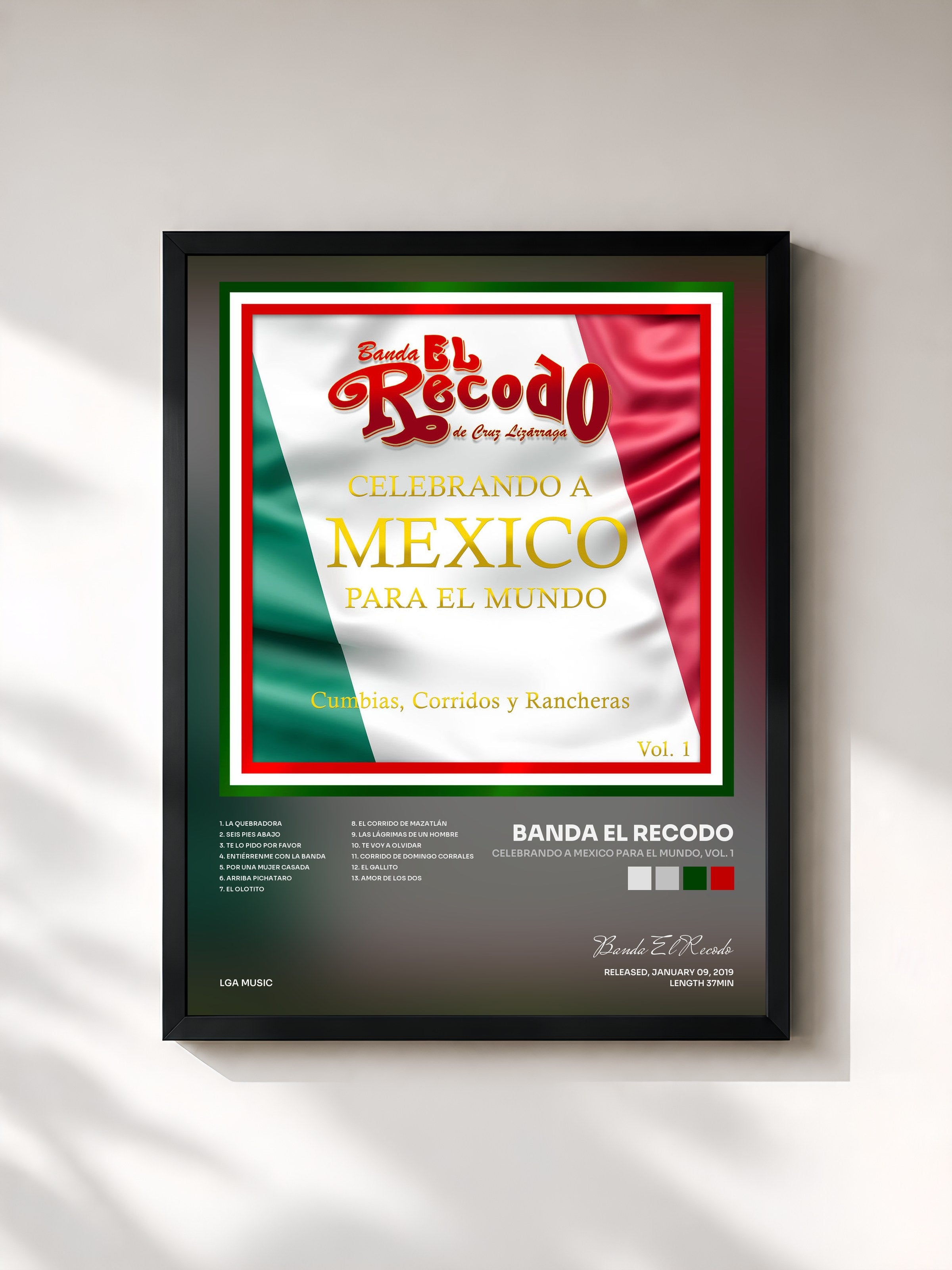 #noir Tableau de l'album Celebrando a Mexico para el Mundo, Vol. 1 de Banda El Recodo, cadre noir, imprimé et encadré en France