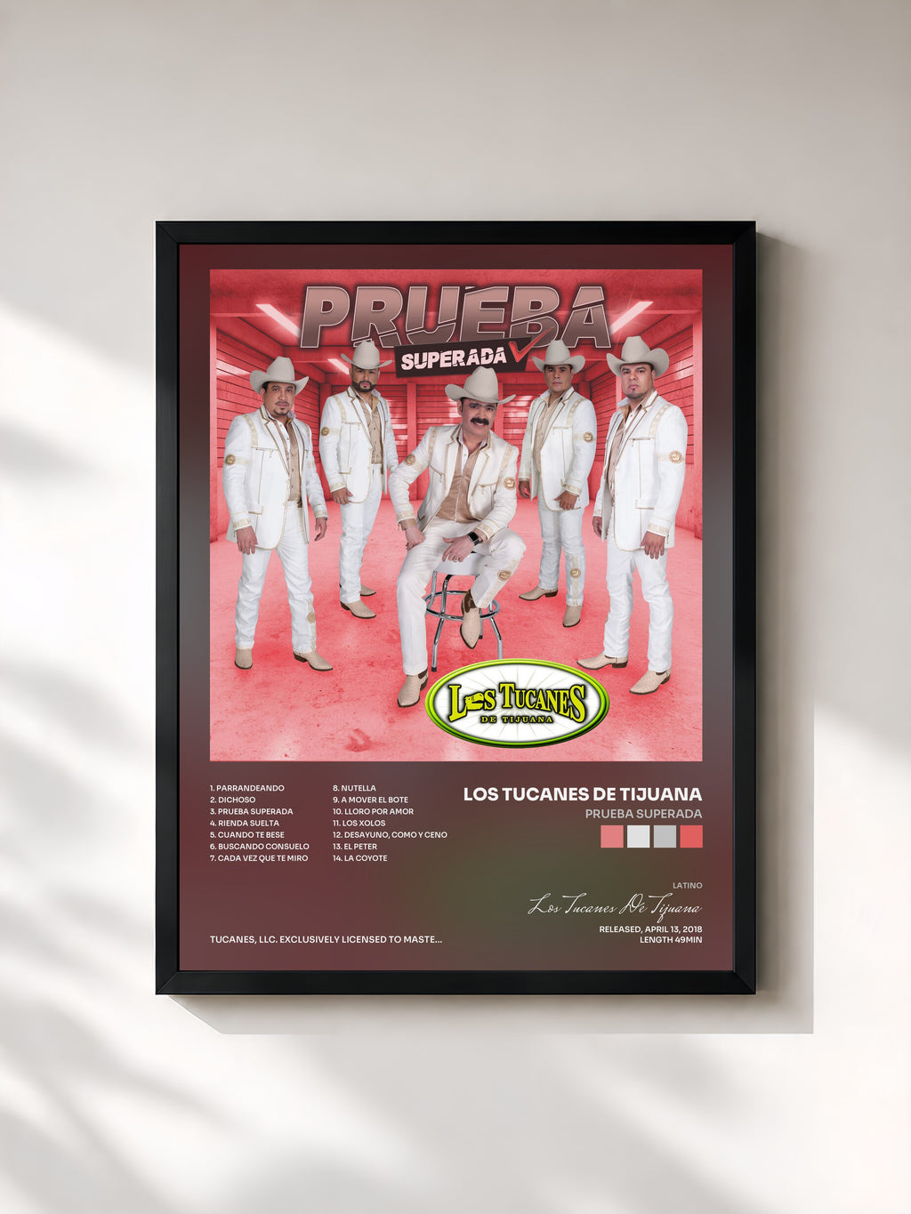 #noir Tableau de l'album Prueba Superada de Los Tucanes De Tijuana, cadre noir, imprimé et encadré en France