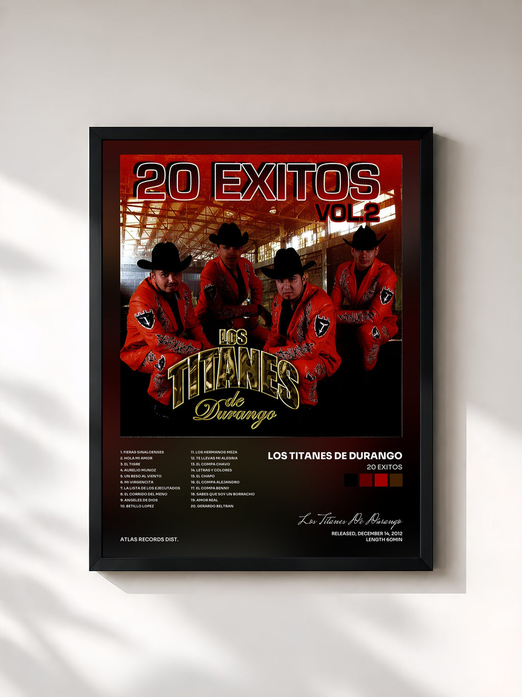 #noir Tableau de l'album 20 Exitos de Los Titanes De Durango, cadre noir, imprimé et encadré en France