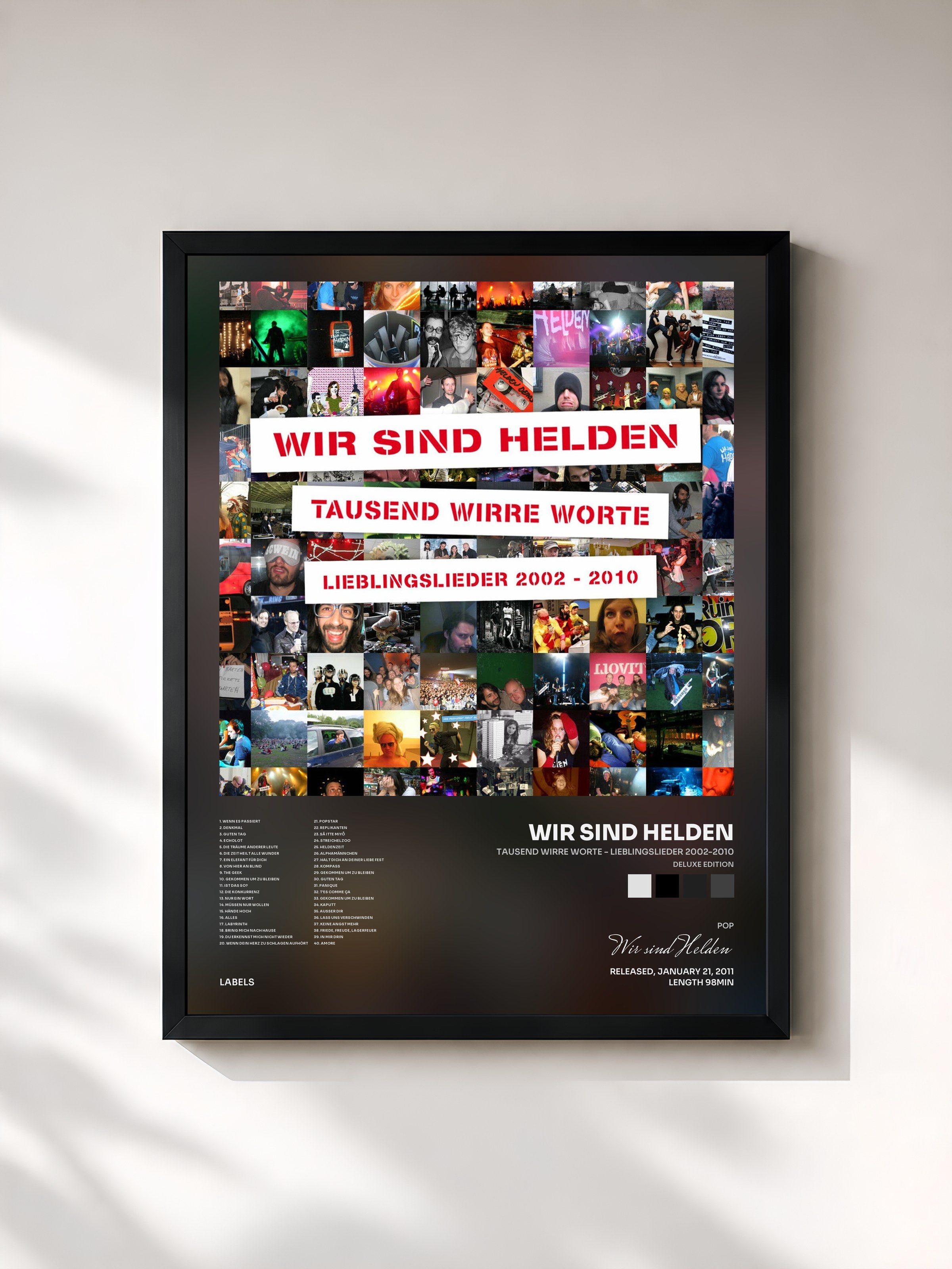 #noir Tableau de l'album Tausend Wirre Worte - Lieblingslieder 2002-2010 (Deluxe Edition) de Wir sind Helden, cadre noir, imprimé et encadré en France