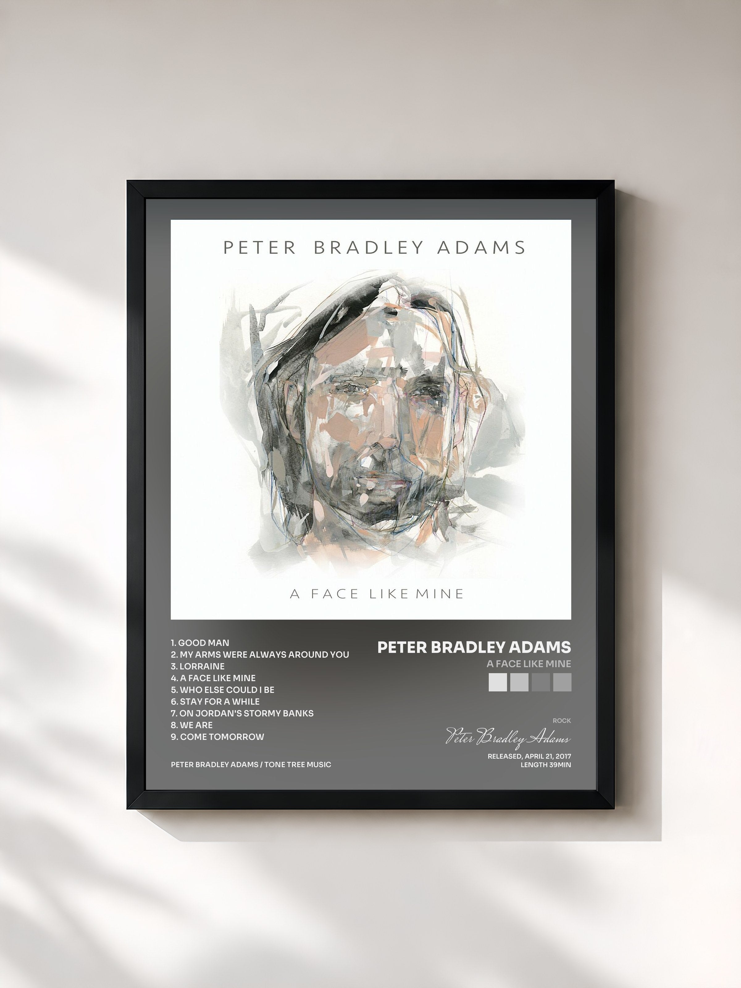 #noir Tableau de l'album A Face Like Mine de Peter Bradley Adams, cadre noir, imprimé et encadré en France