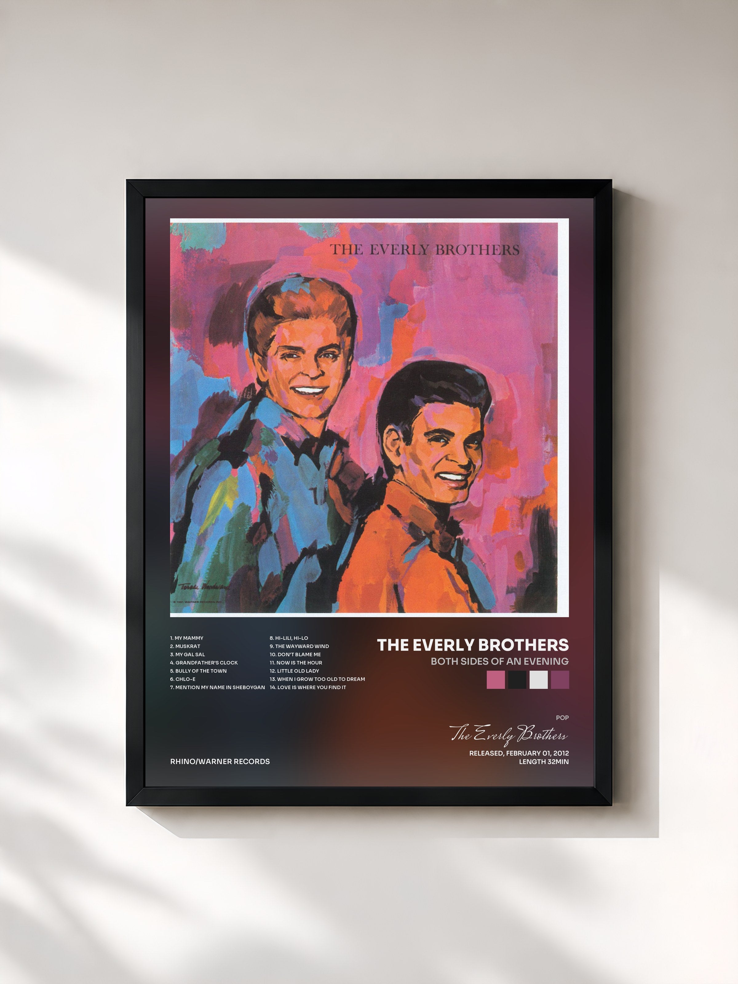 #noir Tableau de l'album Both Sides of an Evening de The Everly Brothers, cadre noir, imprimé et encadré en France