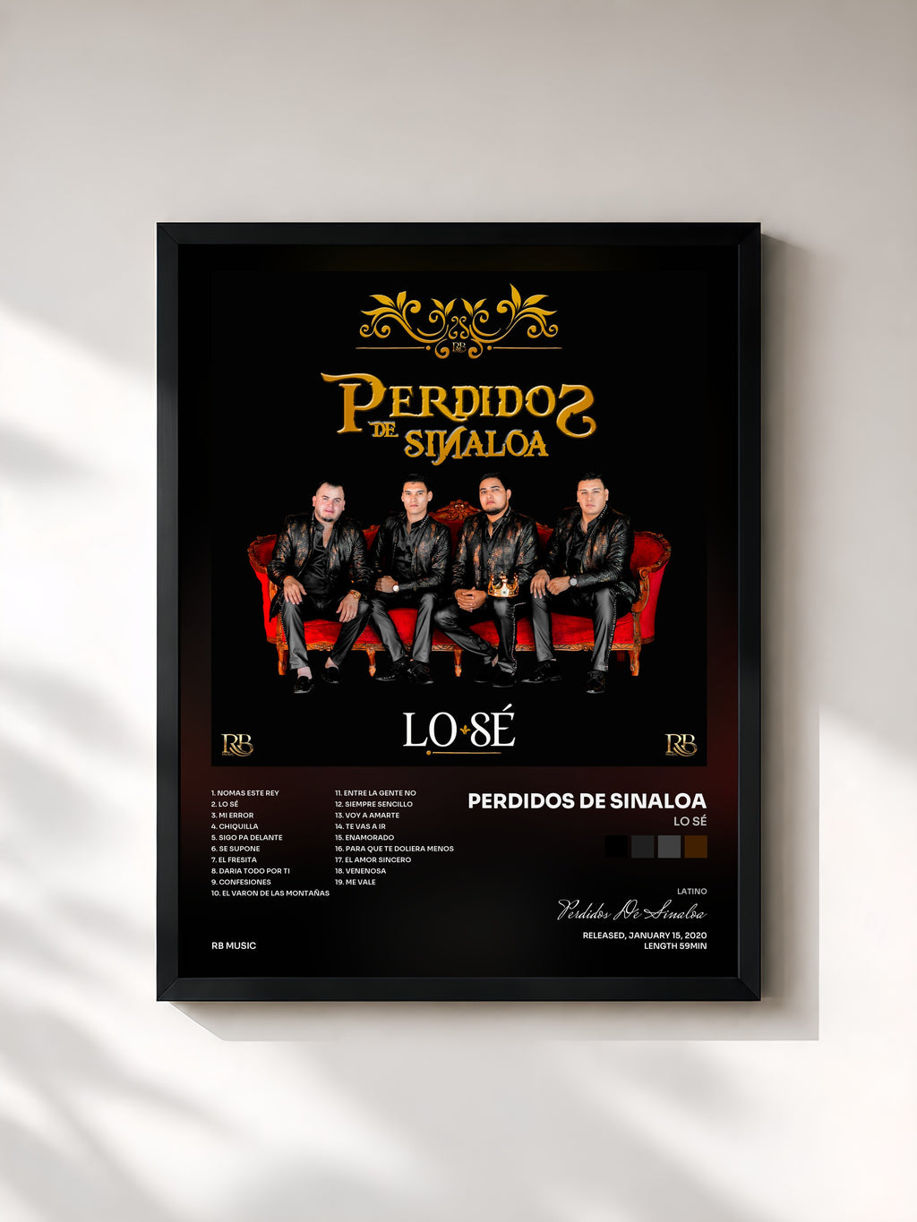 #noir Tableau de l'album Lo Sé de Perdidos De Sinaloa, cadre noir, imprimé et encadré en France