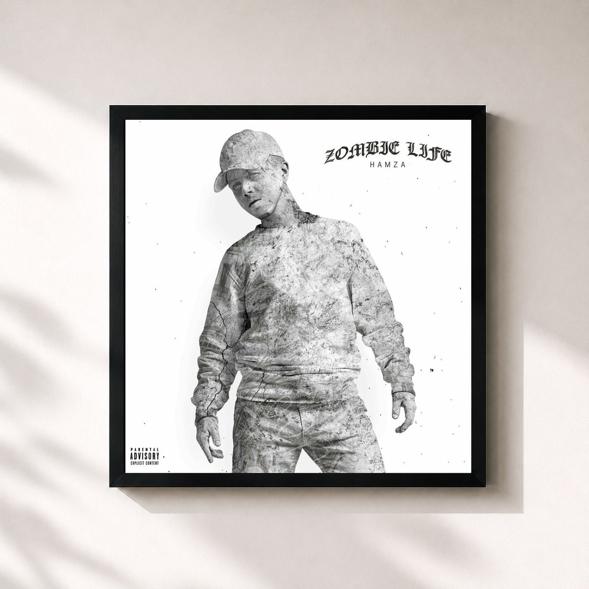 #noir Tableau carré de l'album Zombie Life de Hamza, cadre noir 32x32 cm