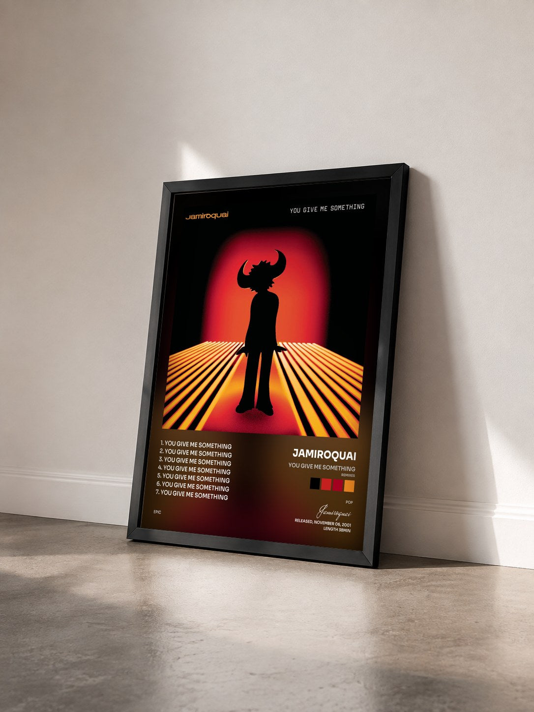#noir You Give Me Something (Remixes) de Jamiroquai en lámina enmarcada vista de tres cuartos, marco negro