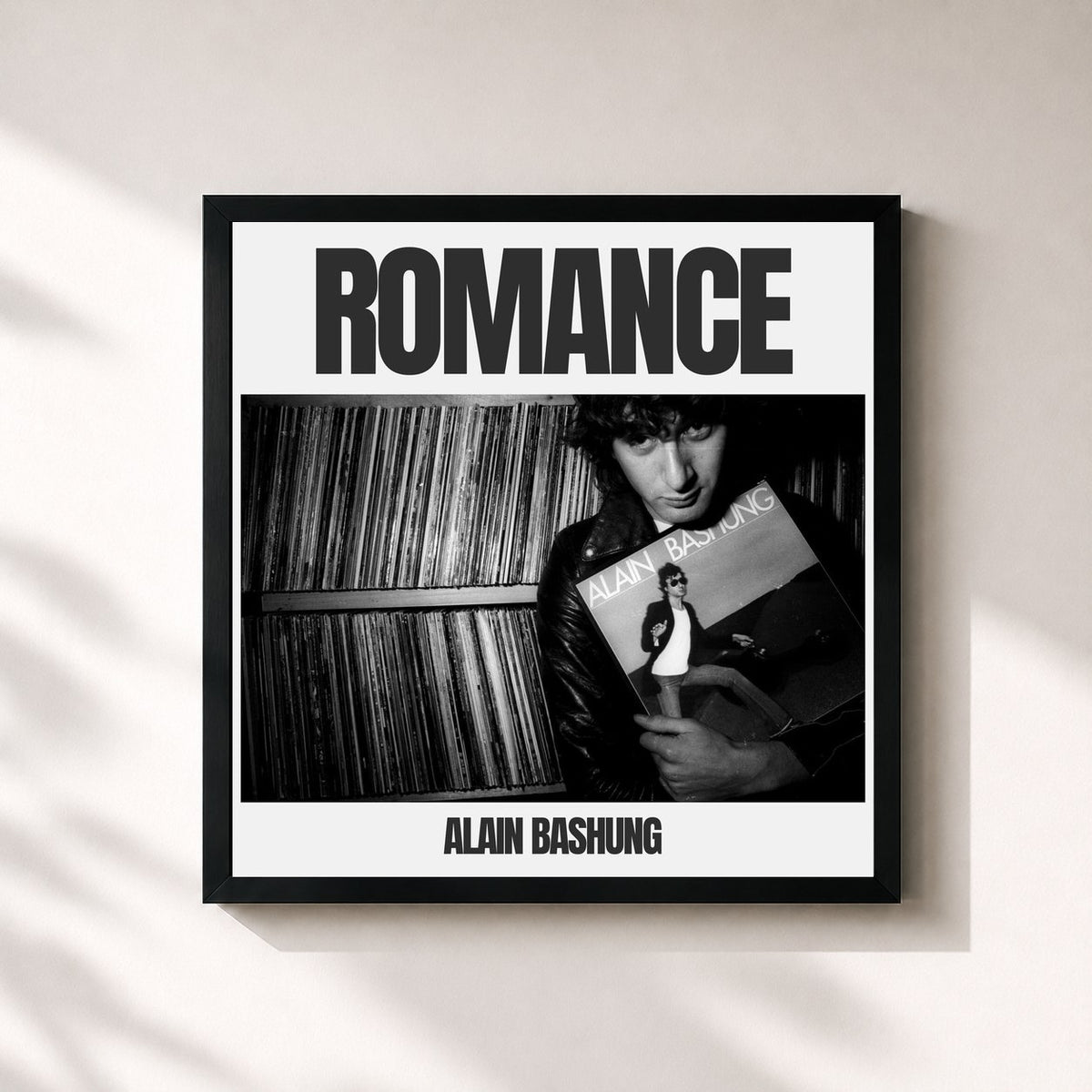 #noir Romance di Alain Bashung in stampa quadrata incorniciata, cornice nera 32x32 cm