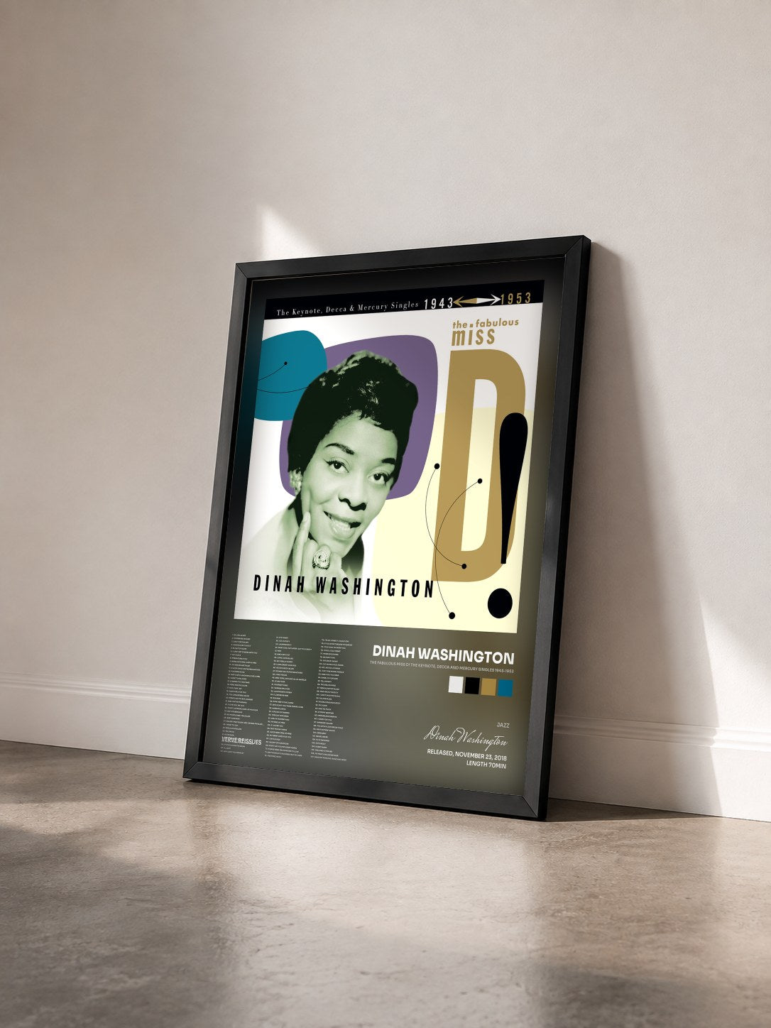 #noir Tableau de l'album The Fabulous Miss D! The Keynote, Decca And Mercury Singles 1943-1953 de Dinah Washington vu de trois quarts, cadre noir